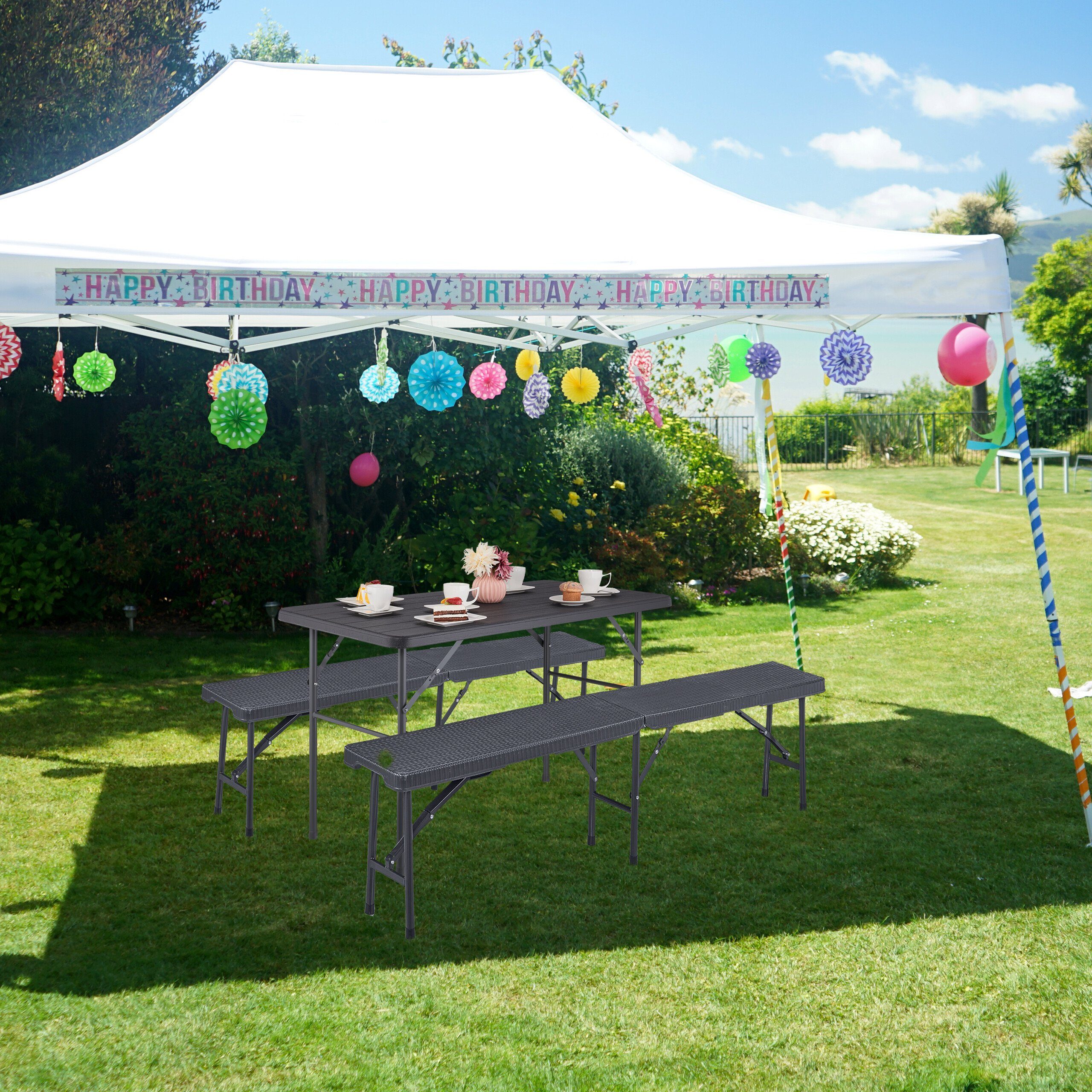 relaxdays Gartentisch Eckiger Gartentisch in Holzoptik günstig online kaufen