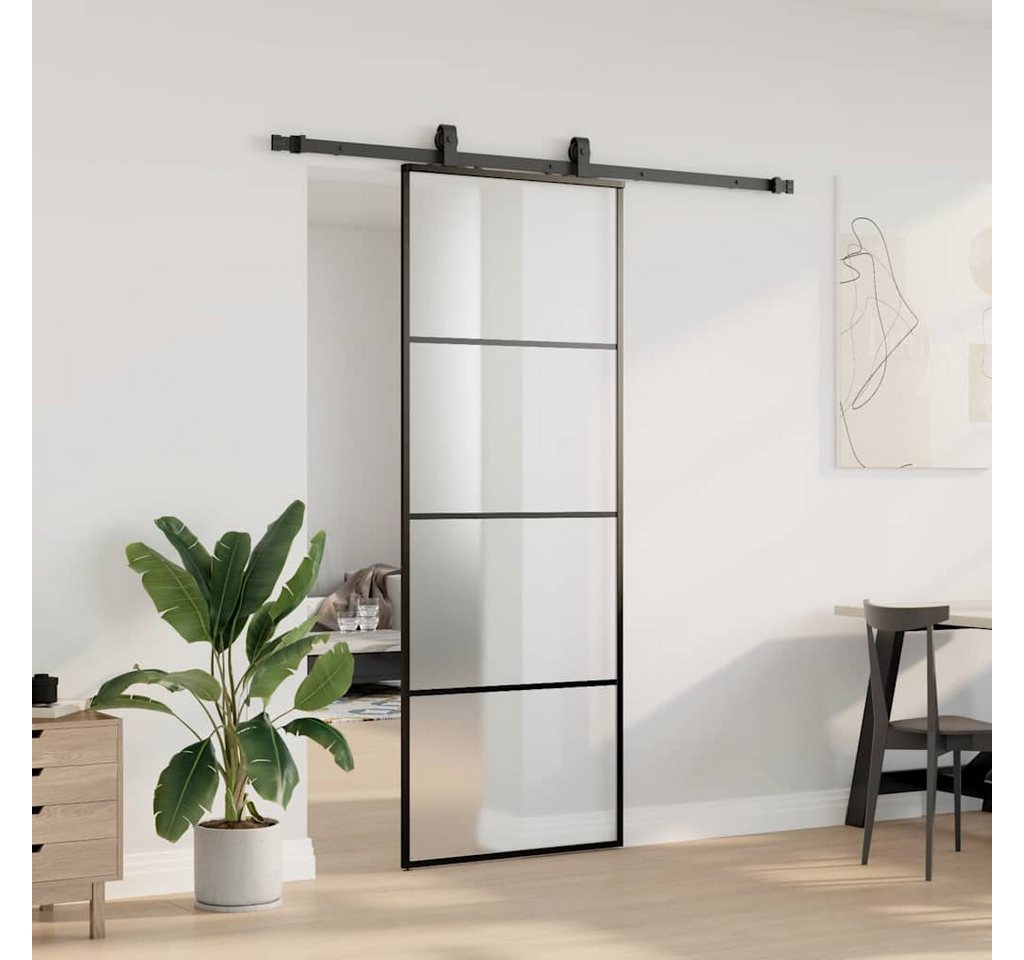 Thumbnail - vidaXL Schiebetür Schiebetür mit Beschlag Schwarz 76x205 cm ESG-Glas