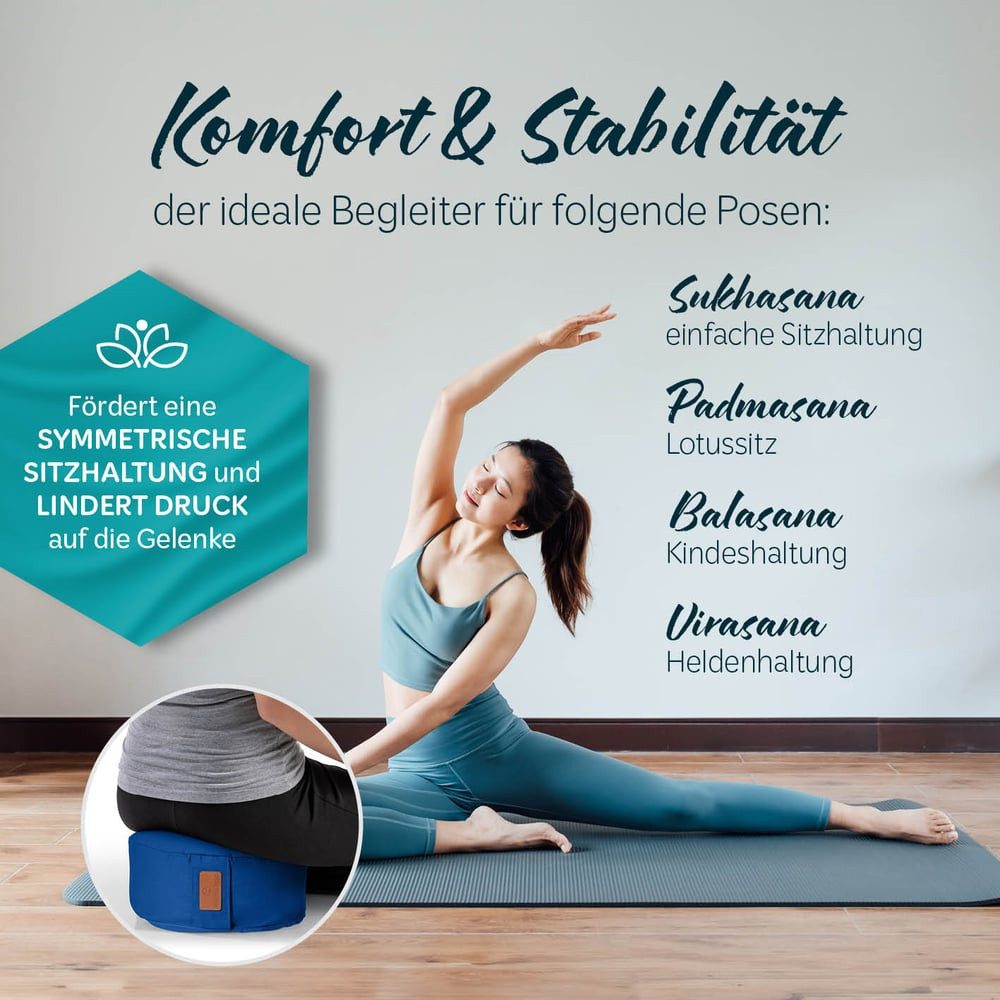 #DoYourYoga Yoga Bolster Vishnu rund - gefüllt mit Bio-Dinkelspelz, Entspannungskissen Yoga Meditation Fitness Therapie 30x30x15 cm