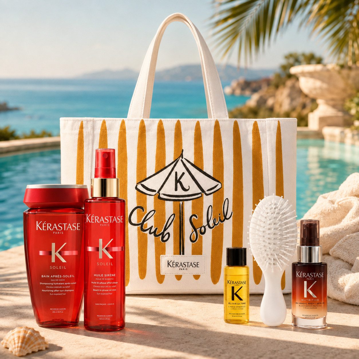 Kérastase Haarpflege-Set Soleil Luxury Summer Set, 6-tlg., Intensive Sonnenpflege mit exklusiver Strandtasche