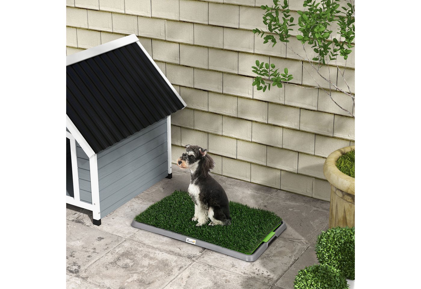 PawHut Hundetoilette Hundeklo mit Gras Welpentoilette mit 2 austauschbaren Kunstrasen, für Hunde, Grün