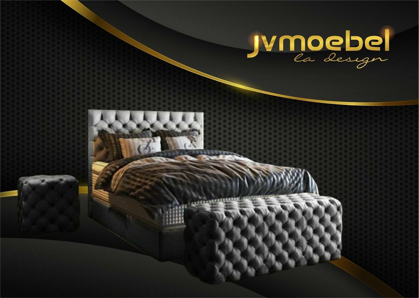 JVmoebel Bett, Bett 2x Nachttisch 3 tlg. Schlafzimmer Set Design Möbel Modern Luxus Grau