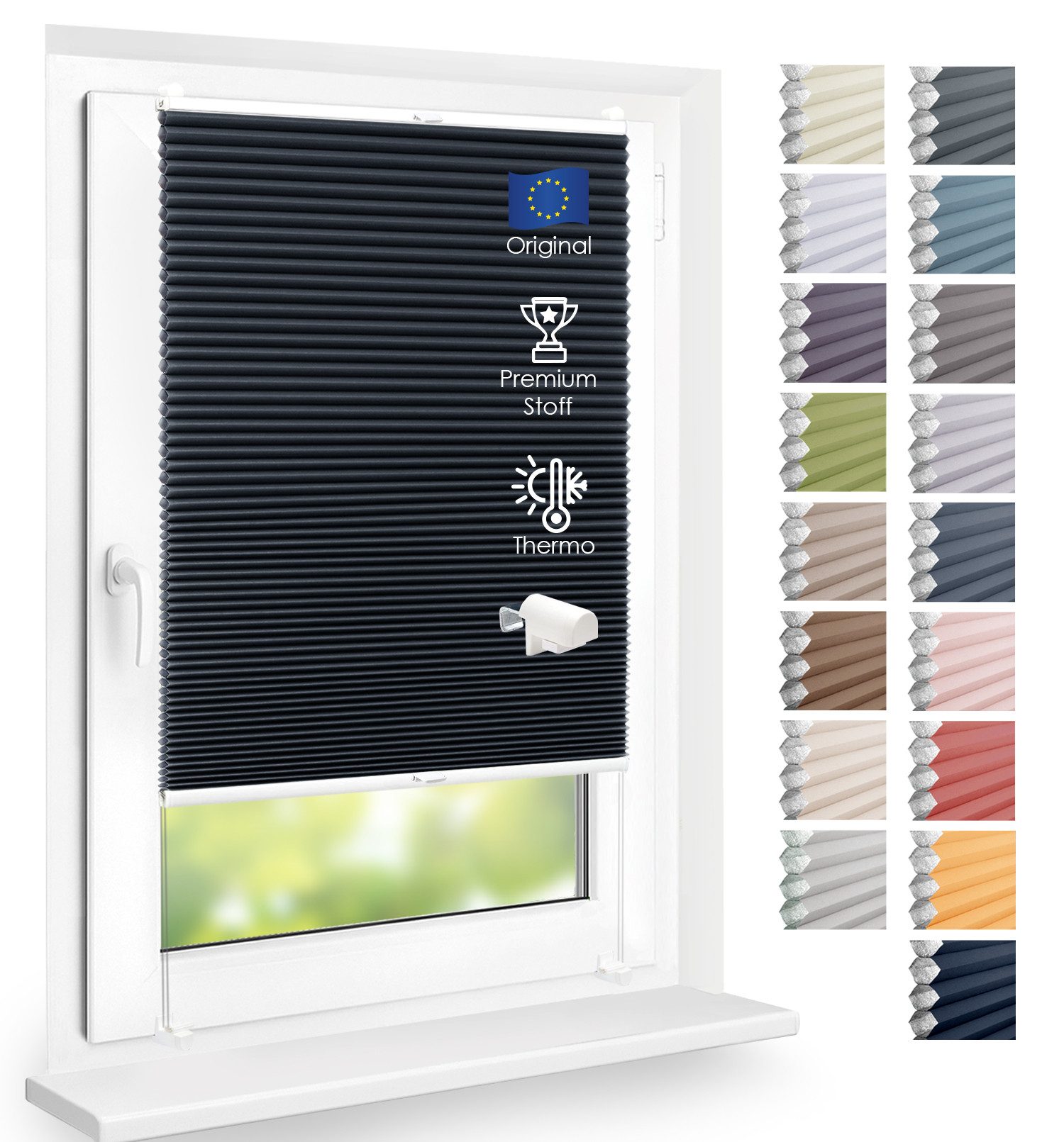 DomDeco Wabenplissee Thermo Plissee ohne Bohren - Hitzeschutz, Verdunkelung, verspannt, abdunkelnd, Klemmfix, stufenlos, kälteschutz, modernes Fensterplissee