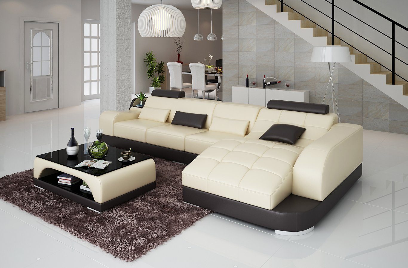 JVmoebel Ecksofa Ecksofa L Form Stoff Couch Wohnlandschaft Garnitur Design, Made in Europe Beige/Braun