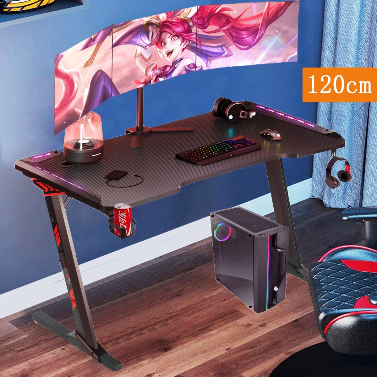 iscooter Gamingtisch Gaming Schreibtisch mit LED, Stabiler