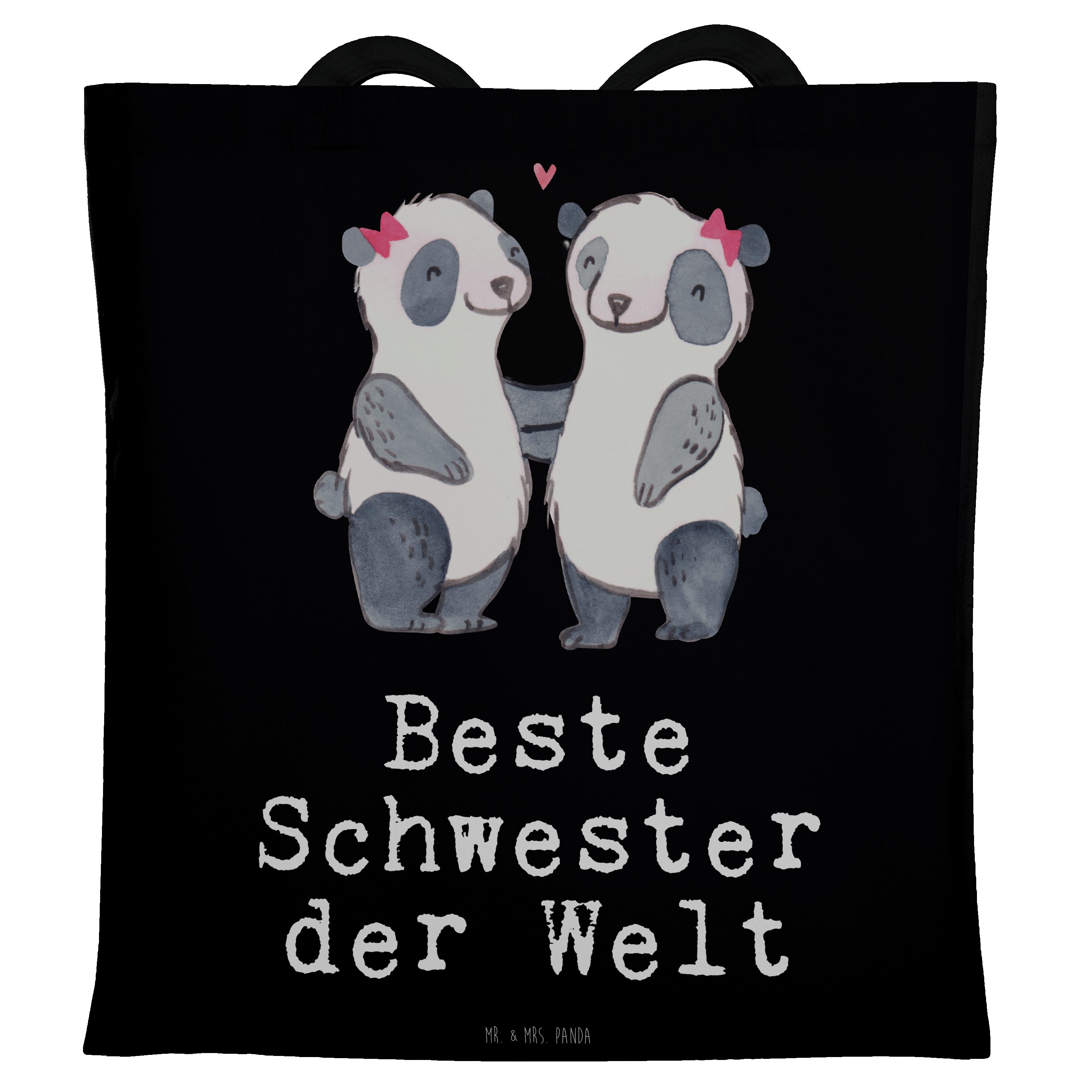 - Schwestern, Geschenk, Tragetasche Panda Dank - Schwarz & Mrs. Panda der Beste Mr. Schwester (1-tlg) Welt