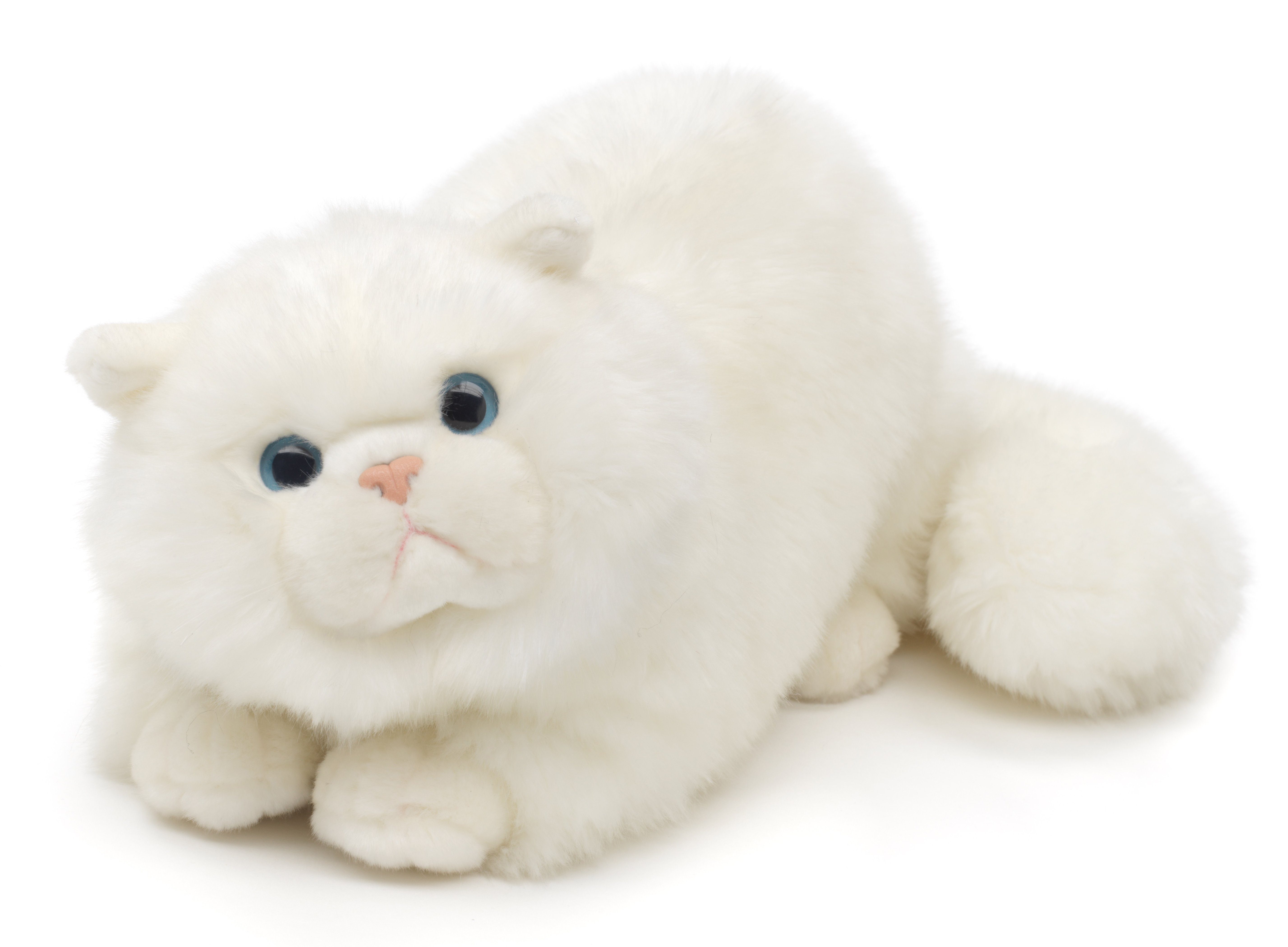 Uni-Toys Kuscheltier Perserkatze, liegend - 31 cm (Länge) - Plüsch-Katze, Plüschtier, zu 100 % recyceltes Füllmaterial weiß