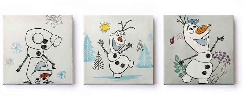 Disney Leinwandbild Leinwandbilder Set of 3 Frozen Olaf 3/30x30cm, (Packung, 3 St)
