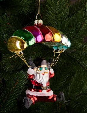 BRUBAKER Weihnachtsbaumkugel Weihnachtsmann mit Fallschirm - Handbemalte Weihnachtskugel aus Glas (1 St), 13 cm Baumkugel Fallschirmspringer Santa - Christbaumschmuck Bunt