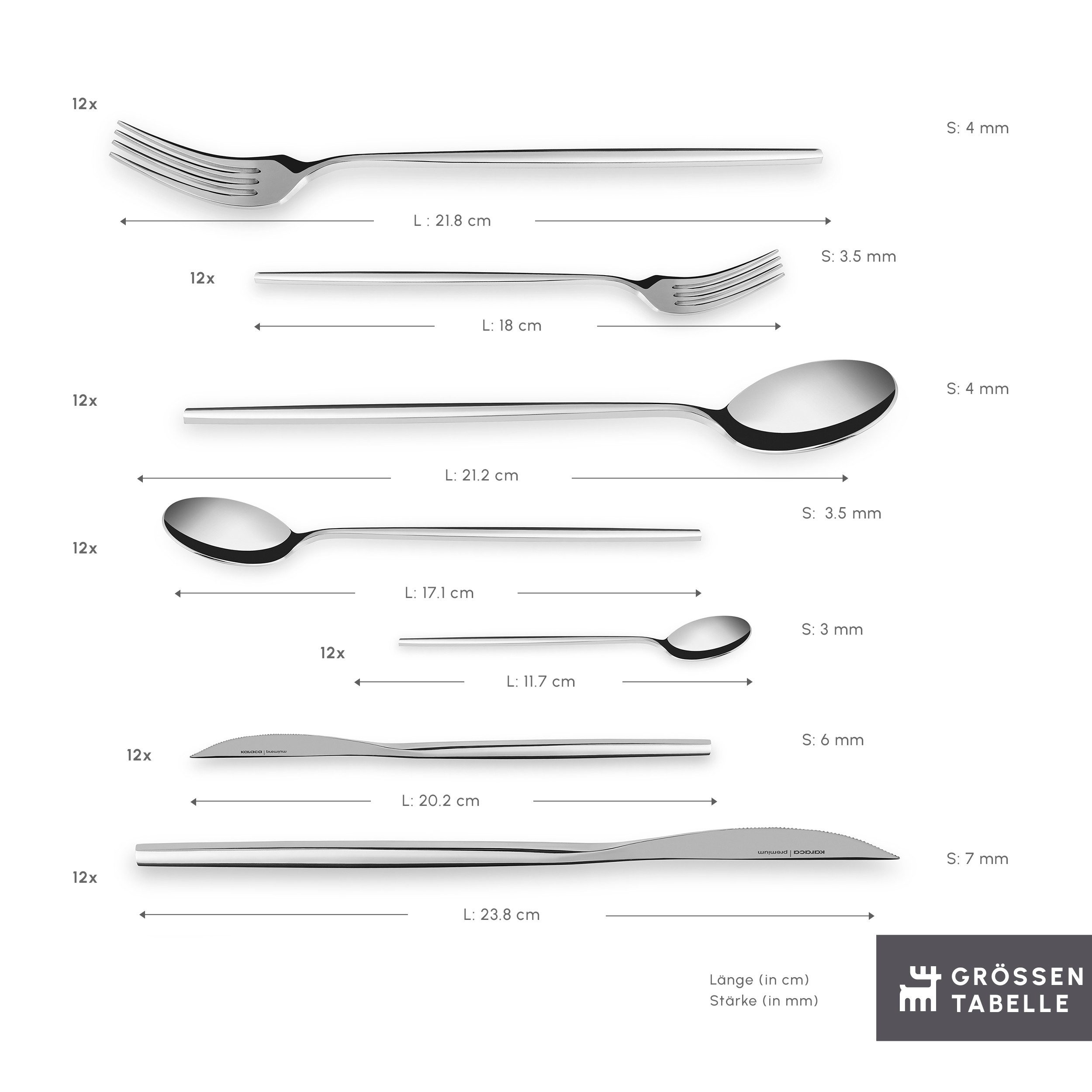 Karaca Besteck-Set Karaca Mild Besteckset für 12 Personen 84-teilig Edelstahl Silber (84-tlg), 12 Personen, 316+ Edelstahl, bruchfest rostfrei