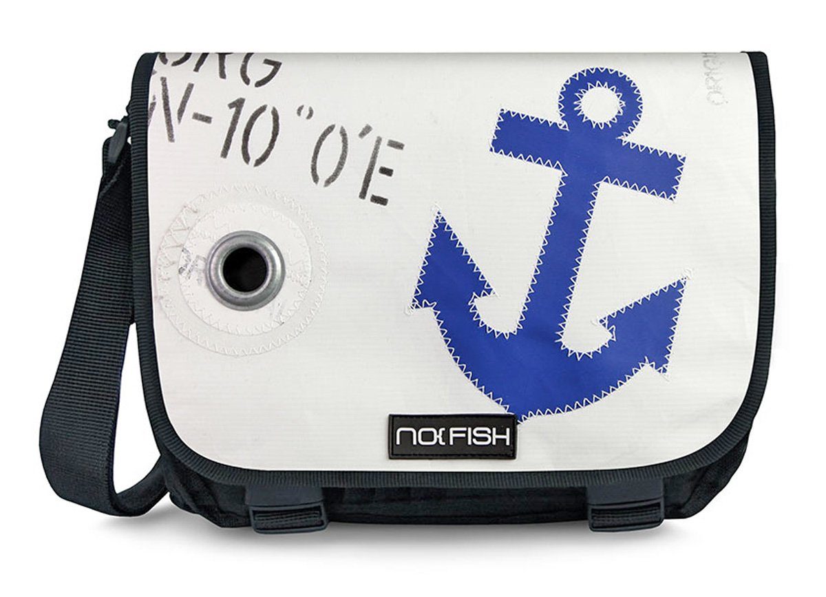 NO FISH Laptoptasche Schultertasche Sail M Anker blau, recycling Segeltuch