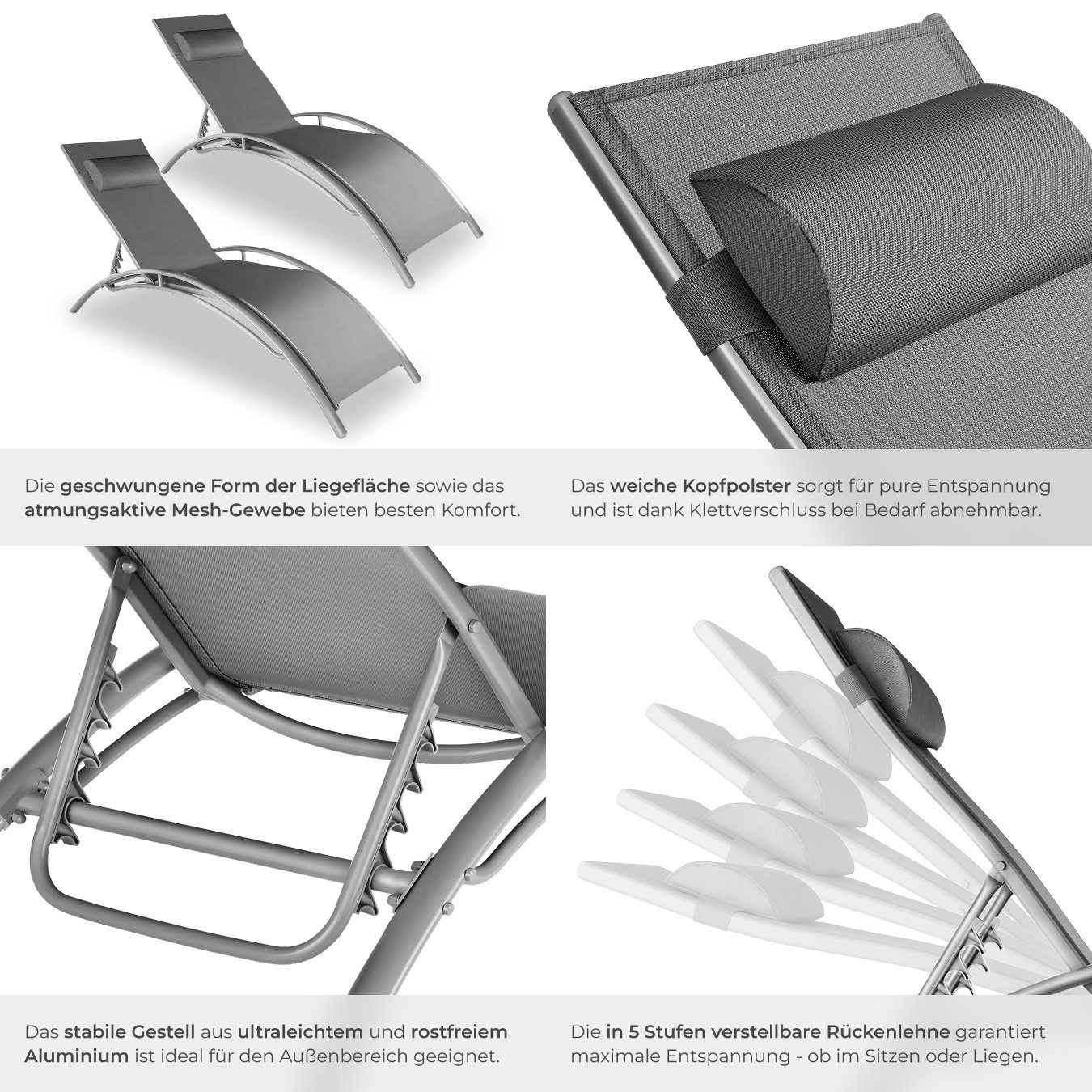 tectake Gartenliege 2er Set Gartenliege, Set, 2 St., 5-fach verstellbare Rückenlehne