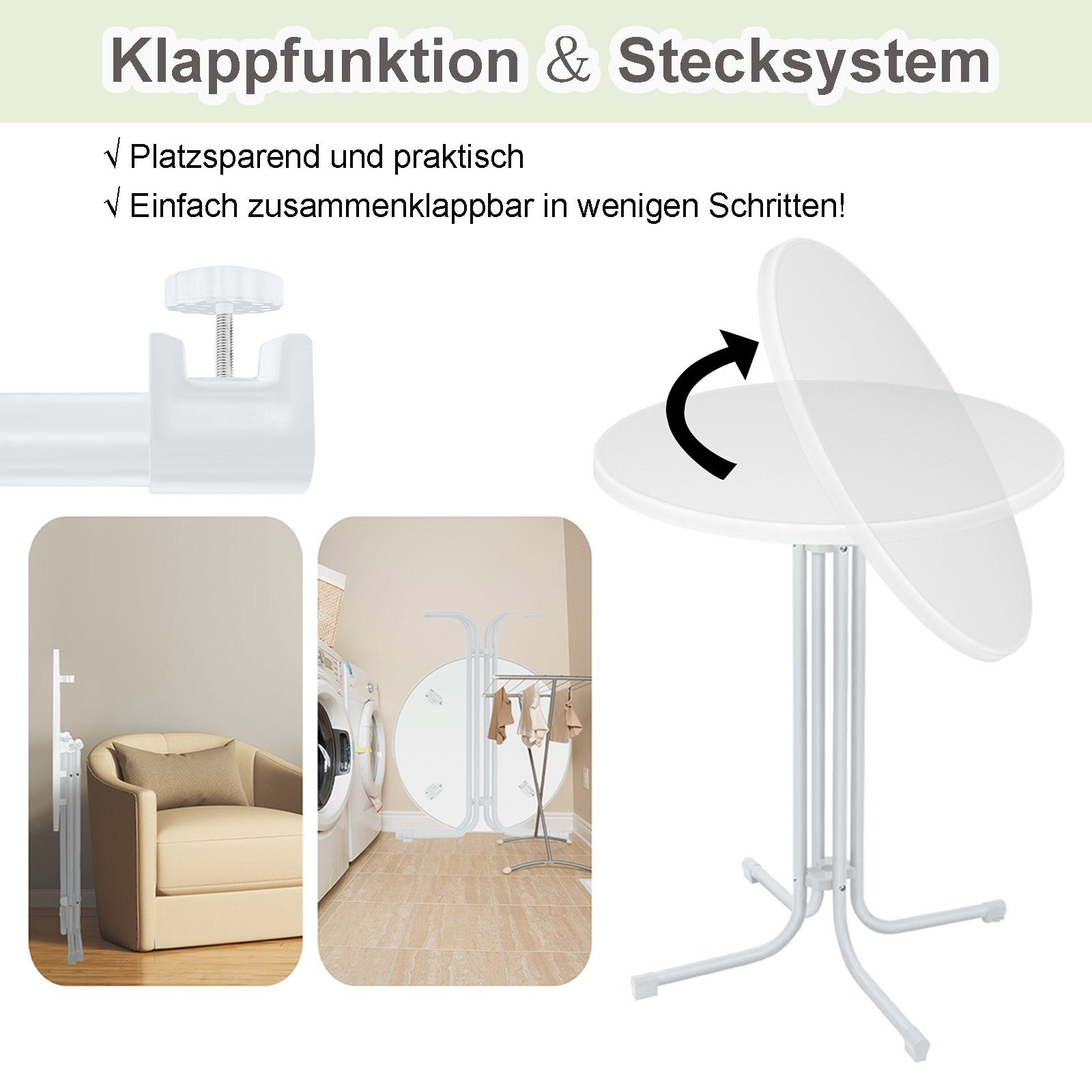 Klappbarer und Innen, Bistrotisch Außen AUFUN Weiß 80cm für Stehtisch