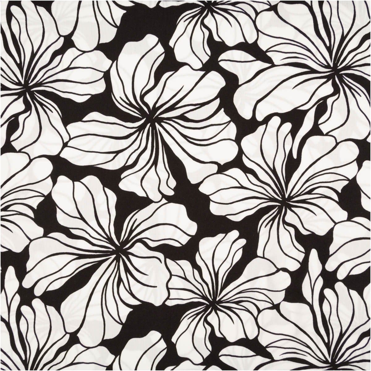 SCHÖNER LEBEN. Stoff Viskose Stoff Meterware Radiance Blüten schwarz weiß 142cm, allergikergeeignet