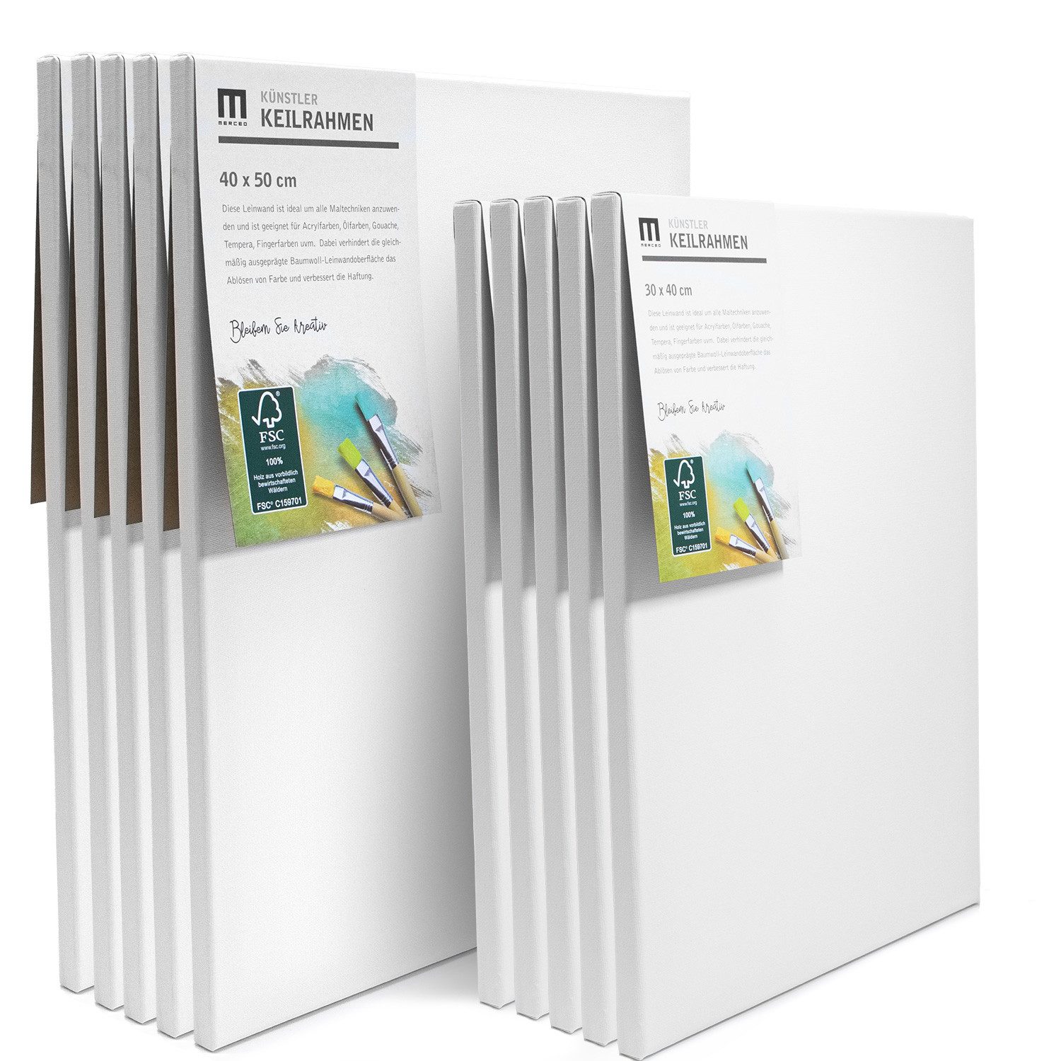M MERCEO Leinwand, 10er Set Leinwand (je 5x 40x50cm+30x40cm) Baumwolle auf Keilrahmen