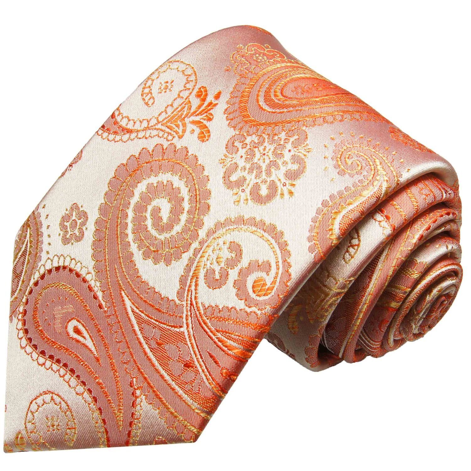 Paul Malone Krawatte Herren Seidenkrawatte Schlips elegant paisley brokat 100% Seide Schmal (6cm), koralle 871 | Breite Krawatten