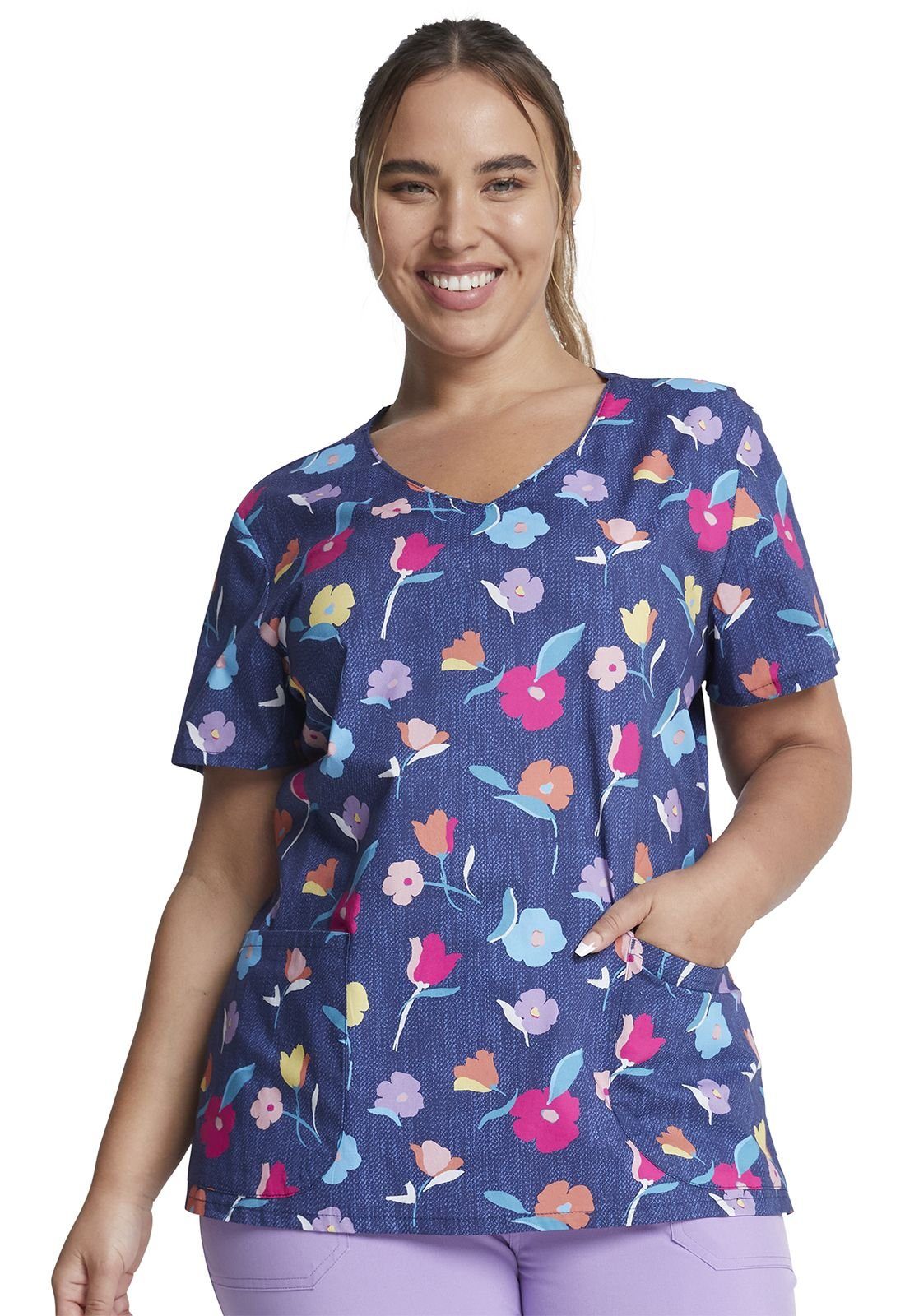 Dickies Funktionsbluse Bunt bedruckter Damen Kasack "bunte Blumen" Kasack mit Motiv