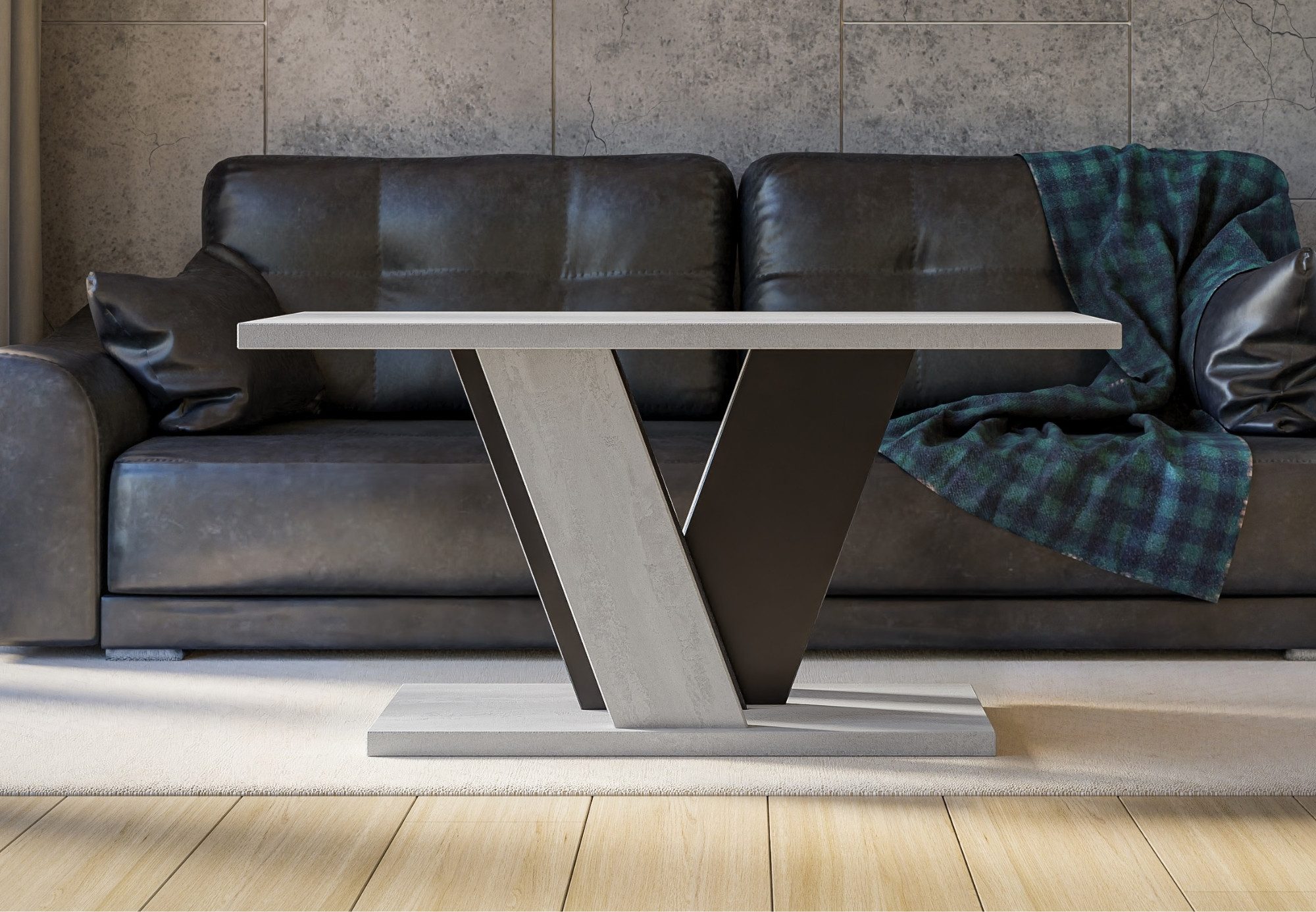 Home Collective Couchtisch Beistelltisch Wohnzimmertisch Tisch Couch (Wohnzimmer Lounge Sofatisch), modernes Design mit V-Gestell, 110 x 70 cm, Betongrau mix Schwarz