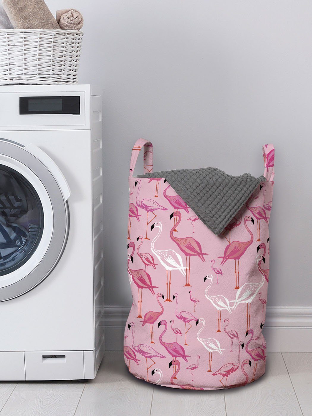 Abakuhaus Wäschesäckchen Wäschekorb Pinkish für Flamingo Griffen Tiere Kordelzugverschluss Waschsalons, Tones in mit