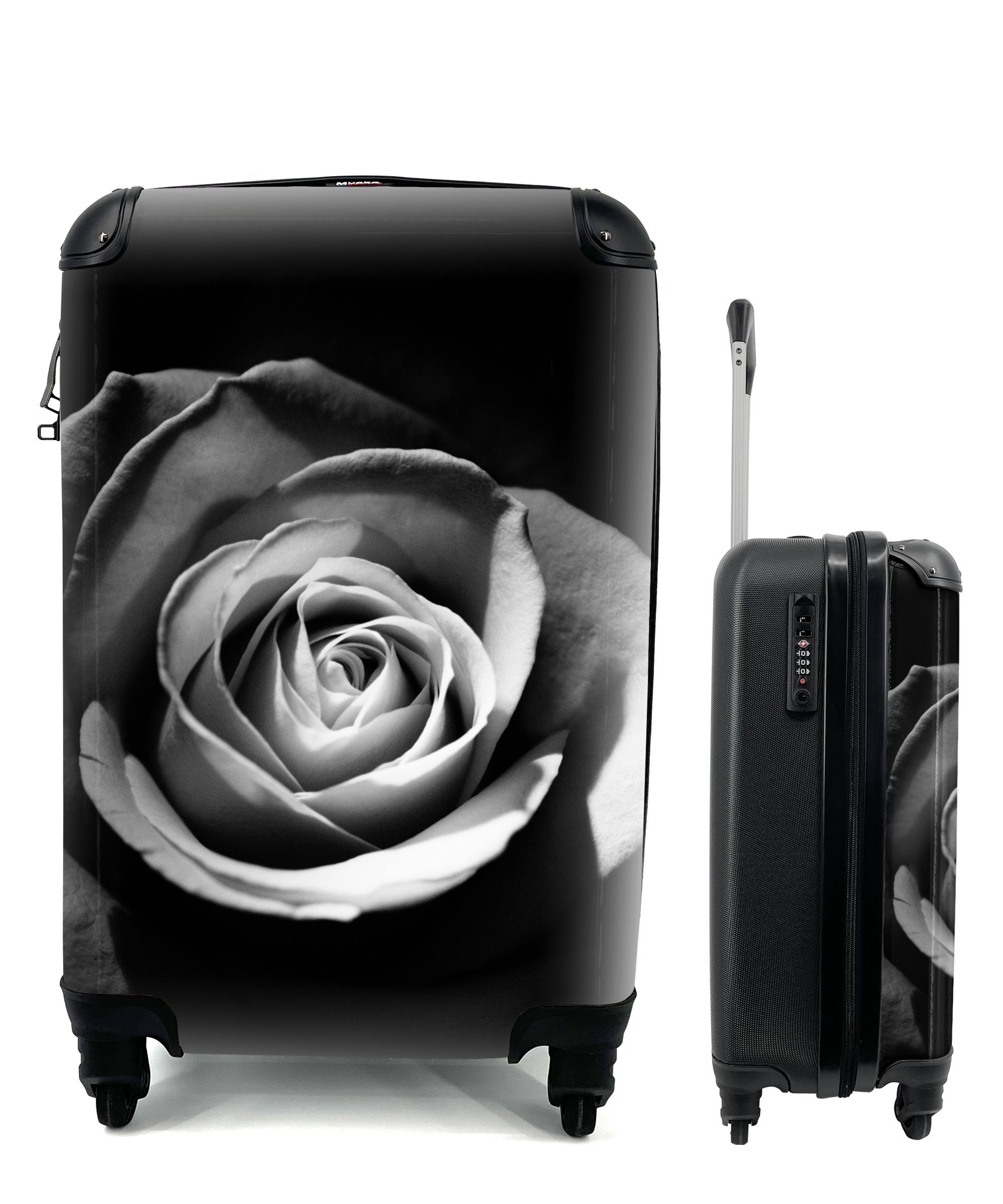 Weiß rollen, Reisetasche Reisekoffer für Trolley, - - Handgepäckkoffer Rollen, MuchoWow - Botanisch, Schwarz Handgepäck Ferien, - mit 4 Blumen Rose