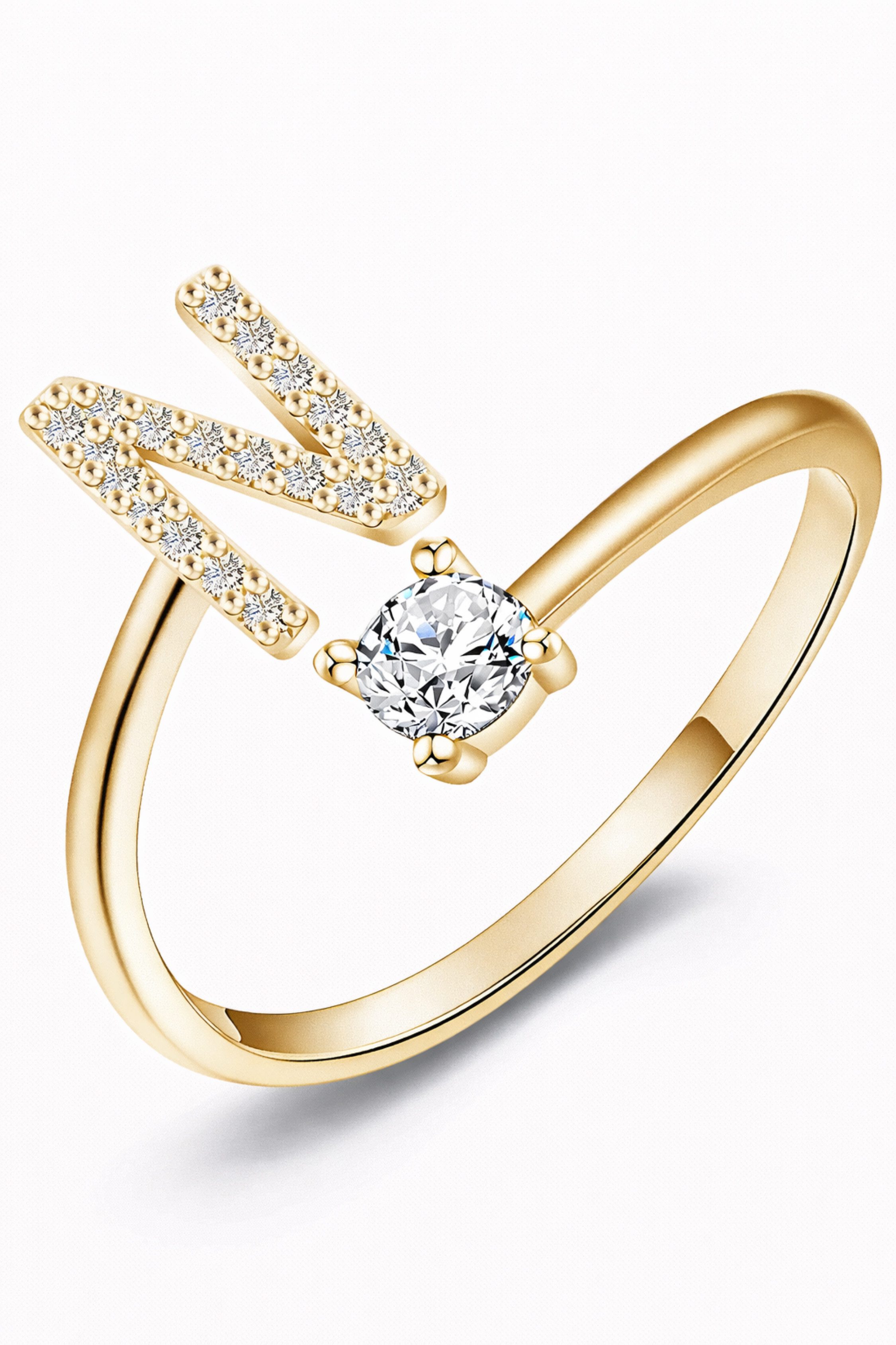 S&T Design Fingerring Buchstaben Ring Damen 14K Gold Vergoldet Silber Verstellbar Wasserfest (Goldring Geschenke für Frauen Freundin Mädchen Schmuck, 1-tlg., Buchstabenring), Damenring langlebigem Edelstahl Verstellbare Größe 50 - 60 Modeschmuck