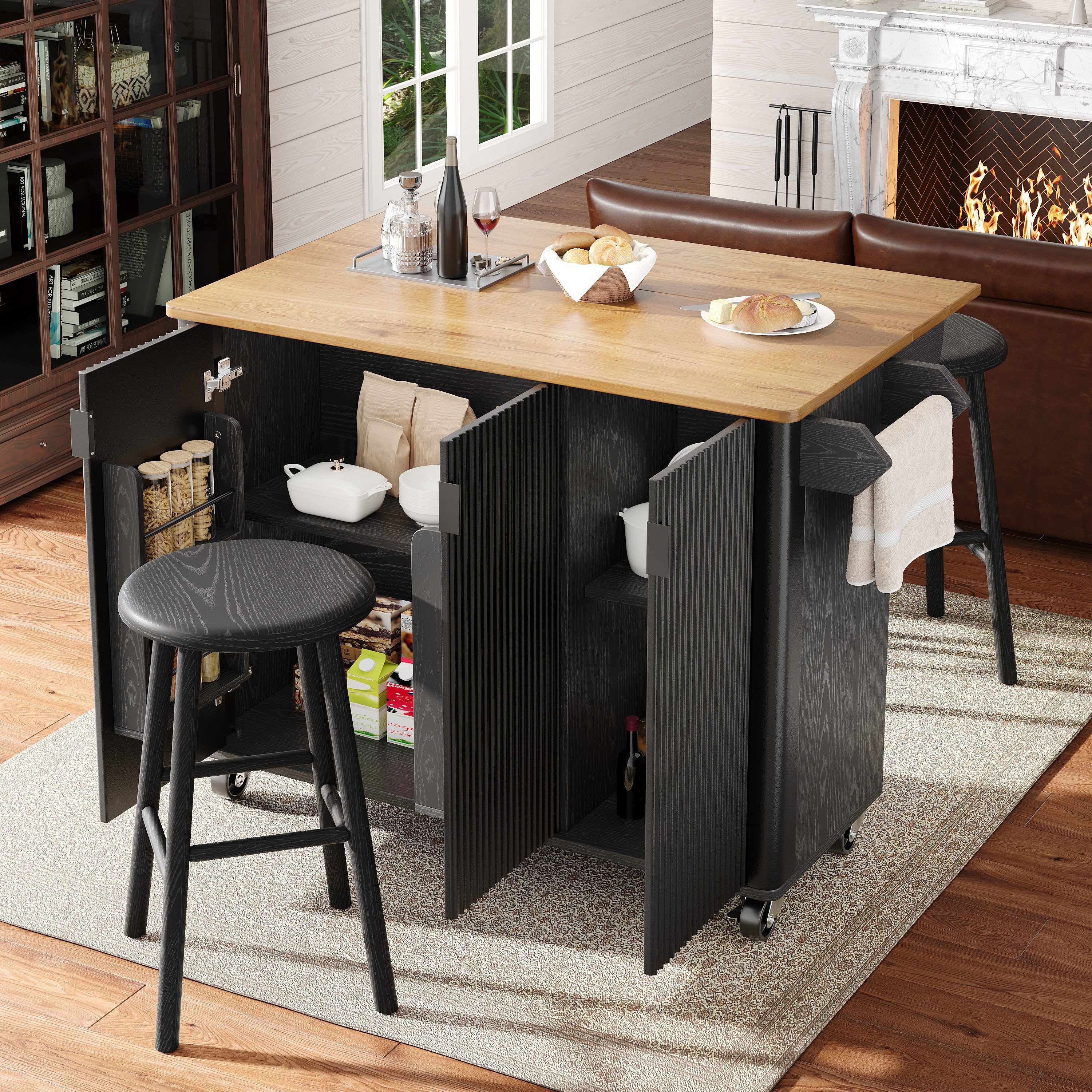 Flieks Küchenwagen mit erweiterbaren Arbeitsplatte, Türablage und Rollen, ( günstig online kaufen