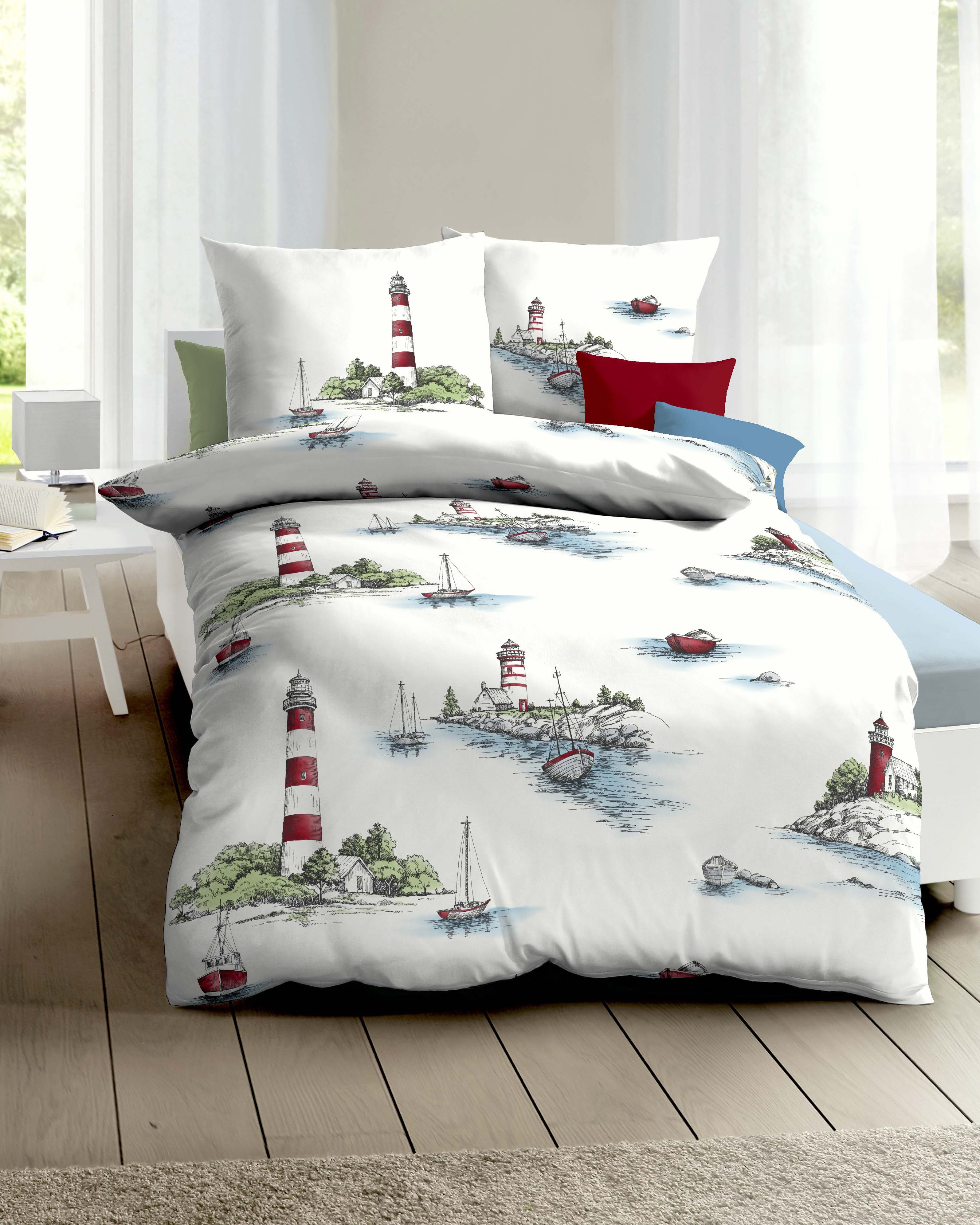 Kaeppel Bettwäsche Küstenflair, Mako-Satin, 2 teilig, Mit Leuchtturm