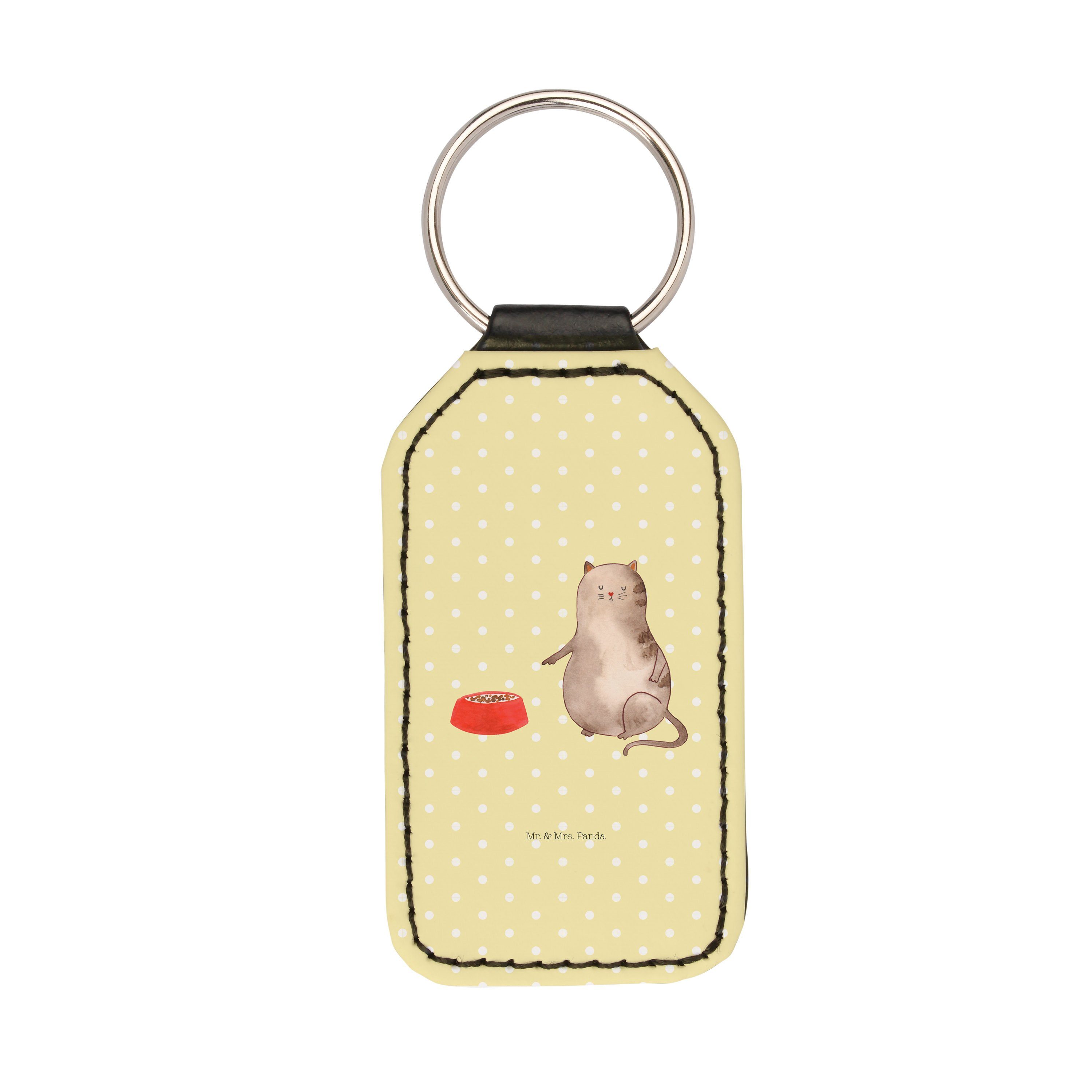 Mr. & Mrs. Panda Schlüsselanhänger Katze fressen - Gelb Pastell - Geschenk, Anhänger, Katzenliebhaber, K (1-tlg)