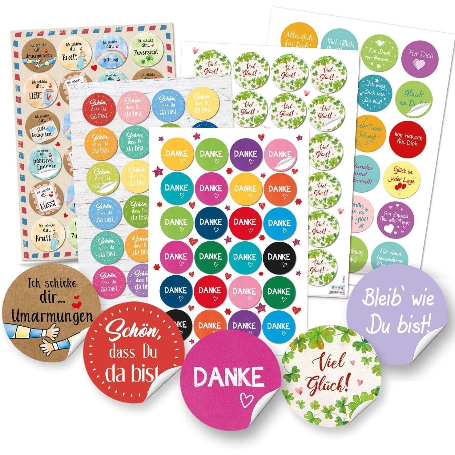 Logbuch-Verlag Aufkleber Buntes Sticker Set Mix - DANKE + VIEL GLÜCK + Sprüche Aufkleber -