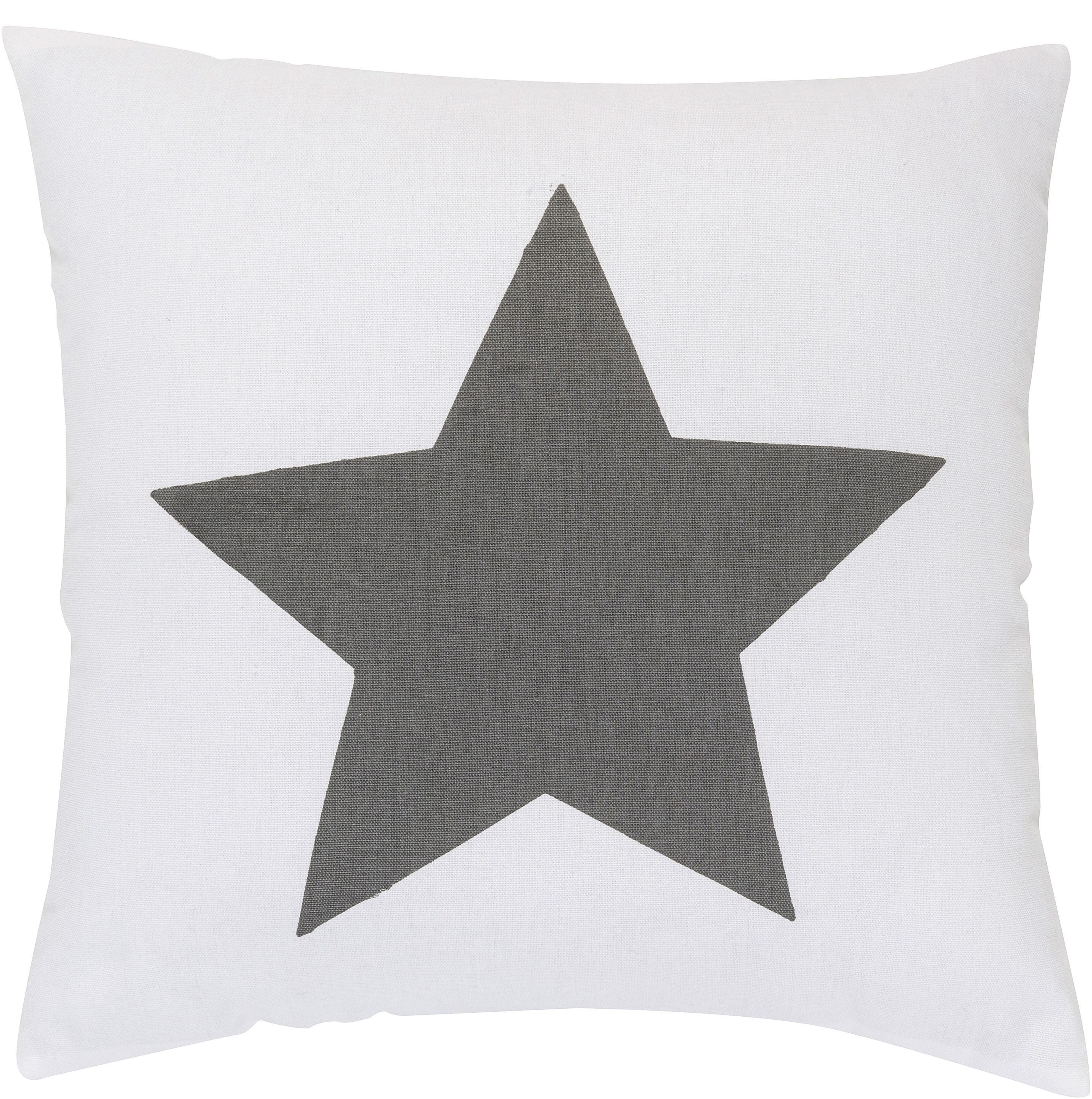 ELBERSDRUCKE Dekokissen BIG STAR 07 grau- weiß, Reißverschluss, Kissenhülle mit Füllung, Stern, bedruckt, gemustert