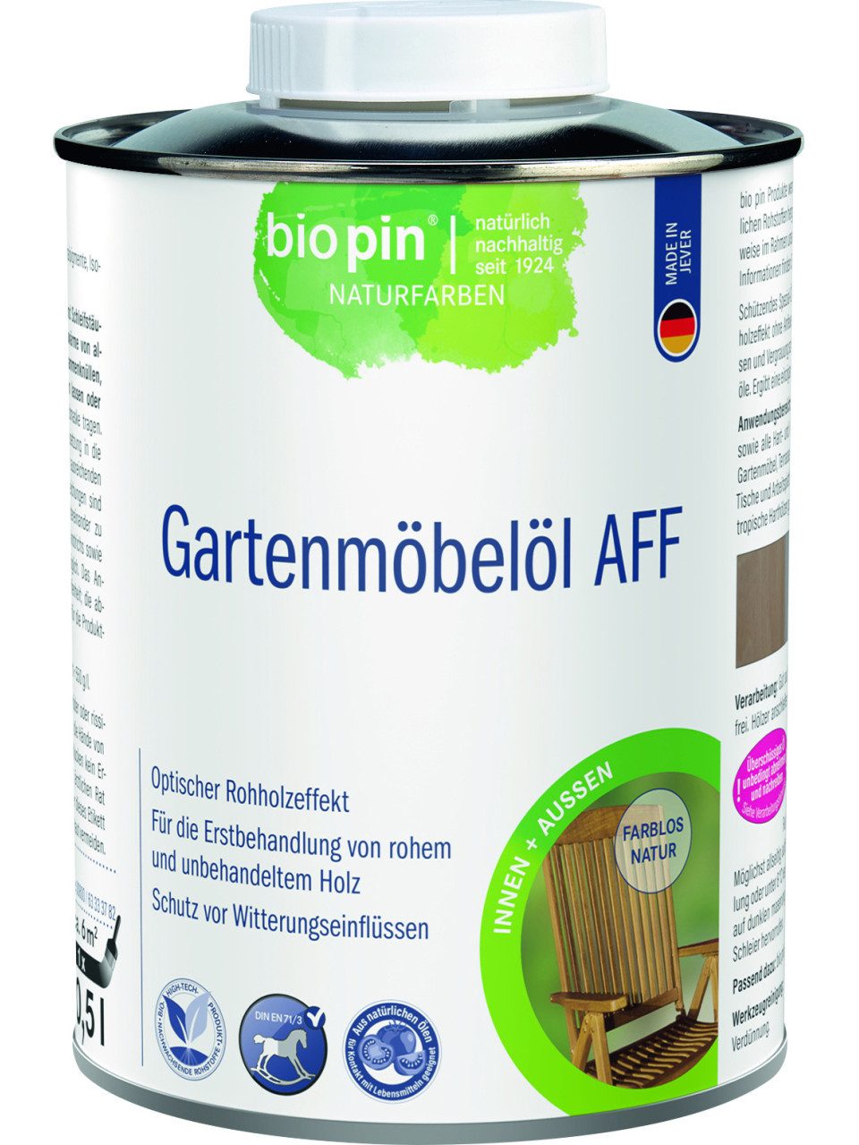 Bio Pin Holzöl Biopin Naturfarben Gartenmöbelöl AFF 500 ml