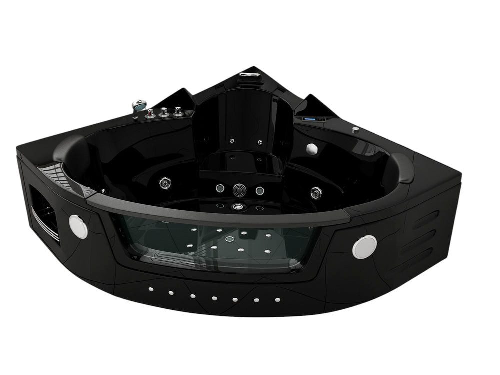 DEKO VERTRIEB BAYERN Whirlpool-Badewanne Luxus LED Whirlpool Badewanne SET 152x152 BLACK+Heizung+Hydrojet+Ozon