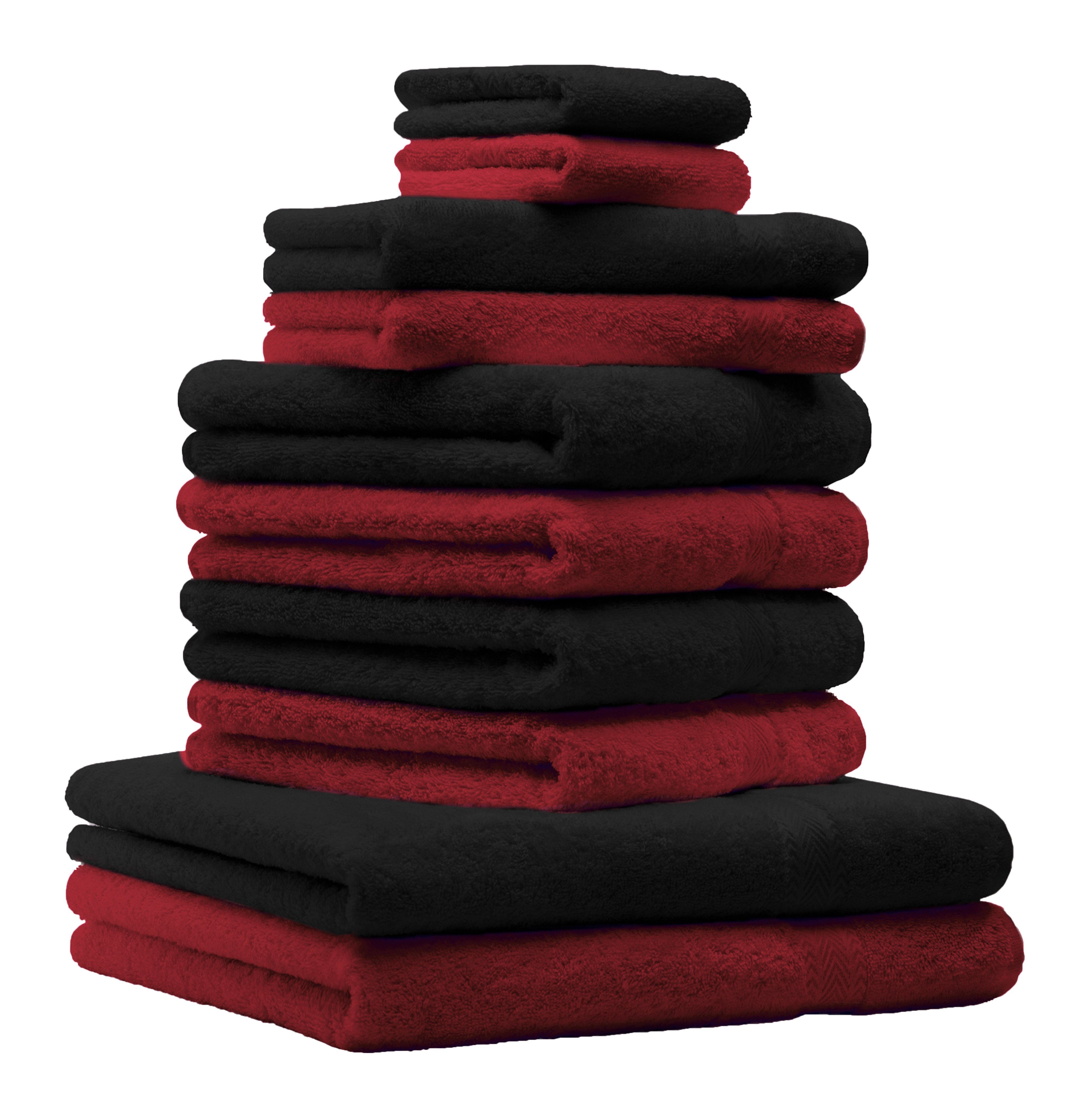 Betz Handtuch Set 10-TLG. Handtuch-Set Premium, 100% Baumwolle (Set, 10-St), Farbe Dunkelrot & Schwarz