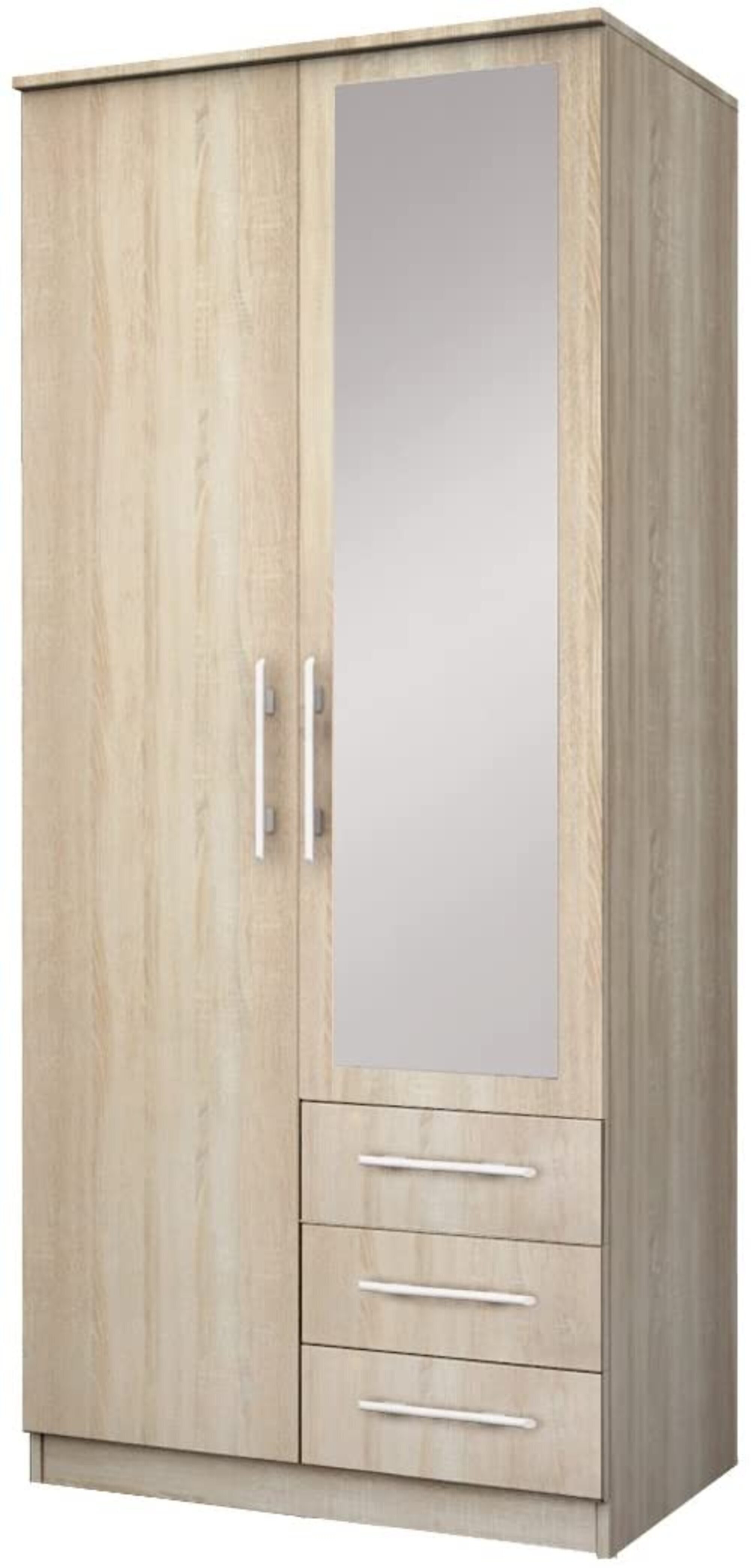 MOEBLO Drehtürenschrank RUTH 2D (mit Spiegel und Schubladen, Kleiderschrank 2-türig Schrank Garderobe Schlafzimmer) (BxHxT):100x210x64cm