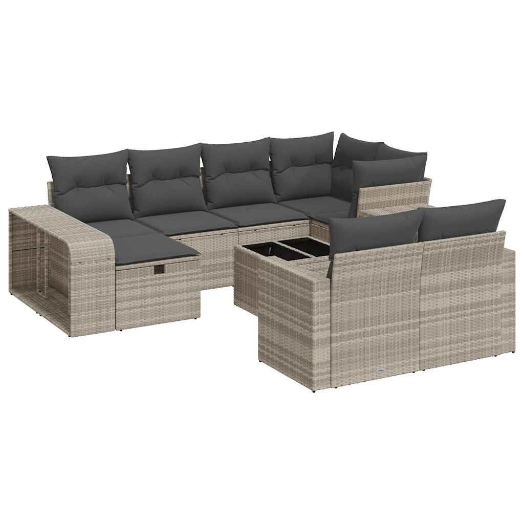 vidaXL Gartenlounge-Set 11-tlg. Garten-Sofagarnitur mit Kissen Hellgrau Poly Rattan, (1-tlg)
