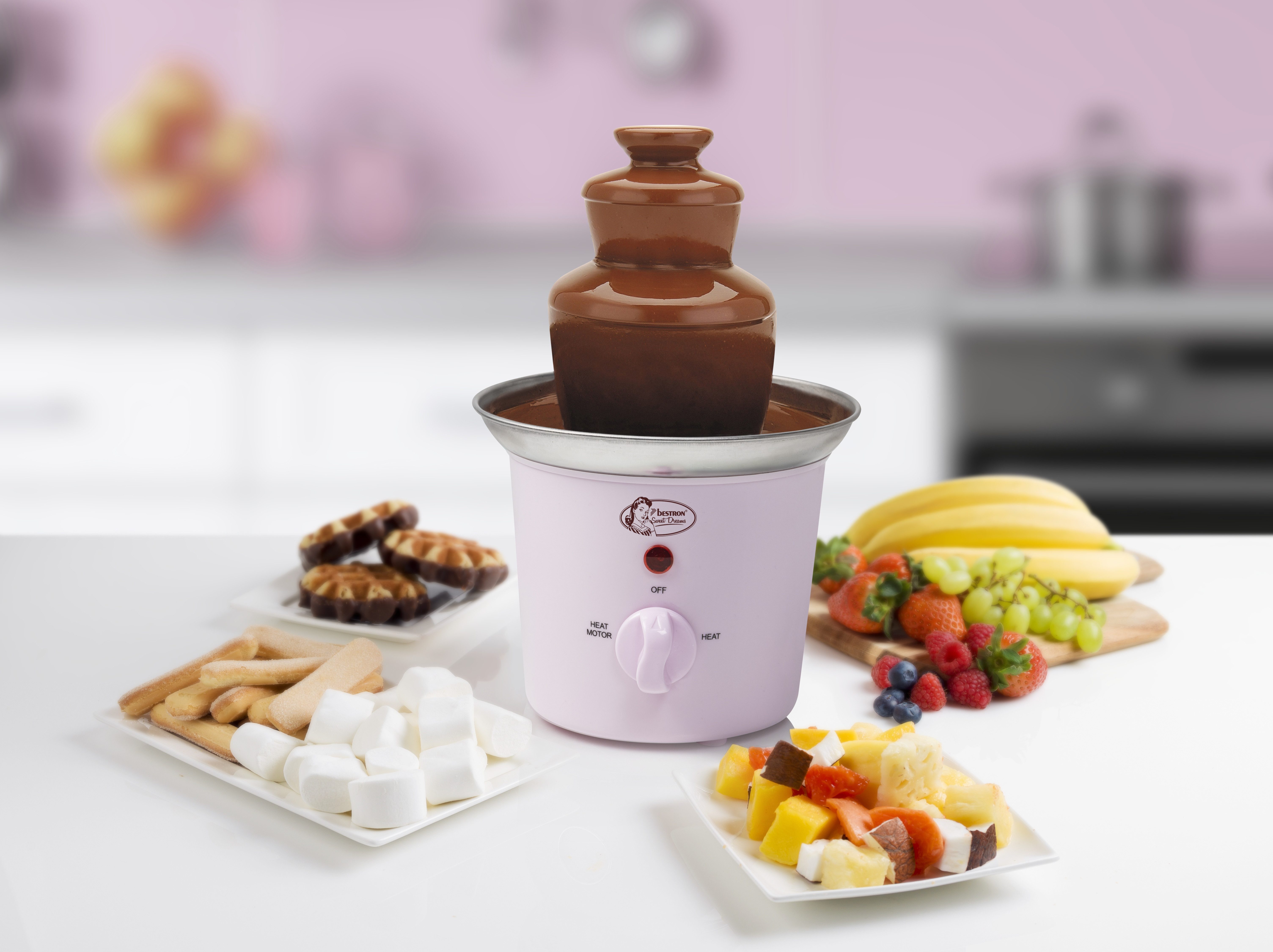 bestron Schokoladenbrunnen ACF300, 3 Ebenen & Edelstahl-Schüssel – 300 g, 52 °C