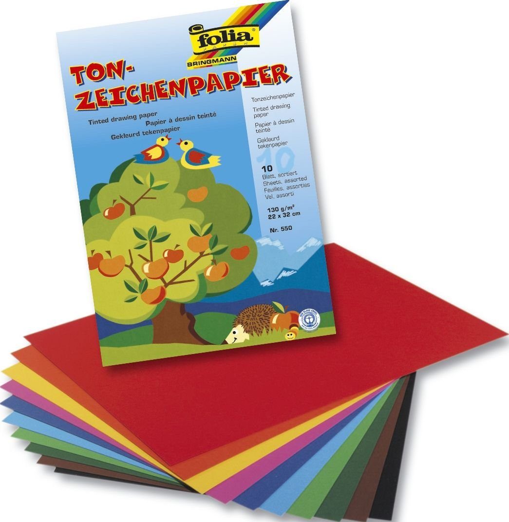 Folia Druckerpapier Tonpapier - 22 x 32 cm, 10 Farben sortiert | Papier