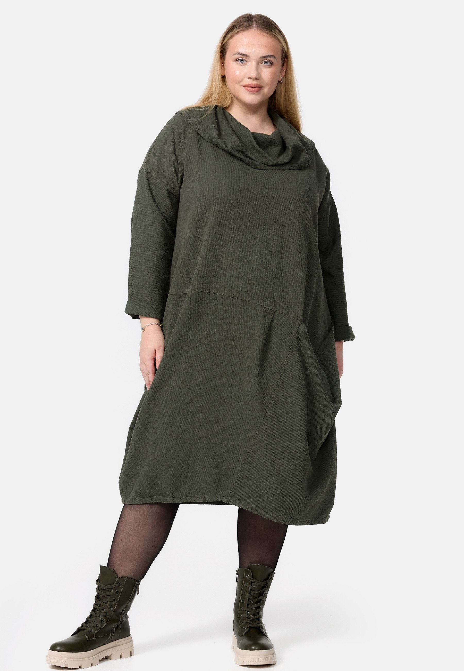 Kekoo A-Linien-Kleid Cord-Kleid in aus 100% A-Linie 'Sienna' Khaki Baumwolle