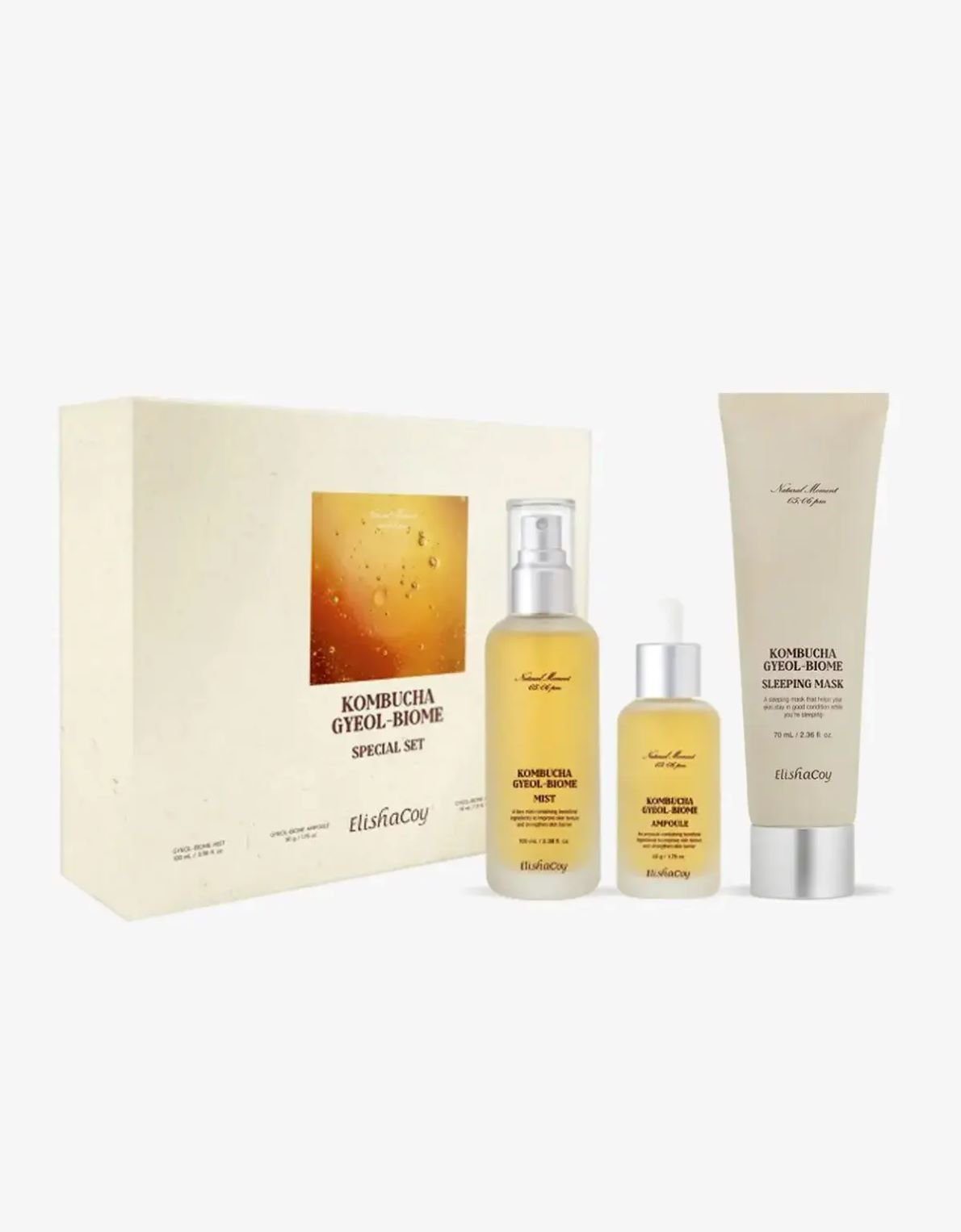 ElishaCoy Gesichtspflege-Set Kombucha Gyeol biome Set Mist 100ml Serum 50g Schlafmaske 70ml Spar-Set, 3-tlg.