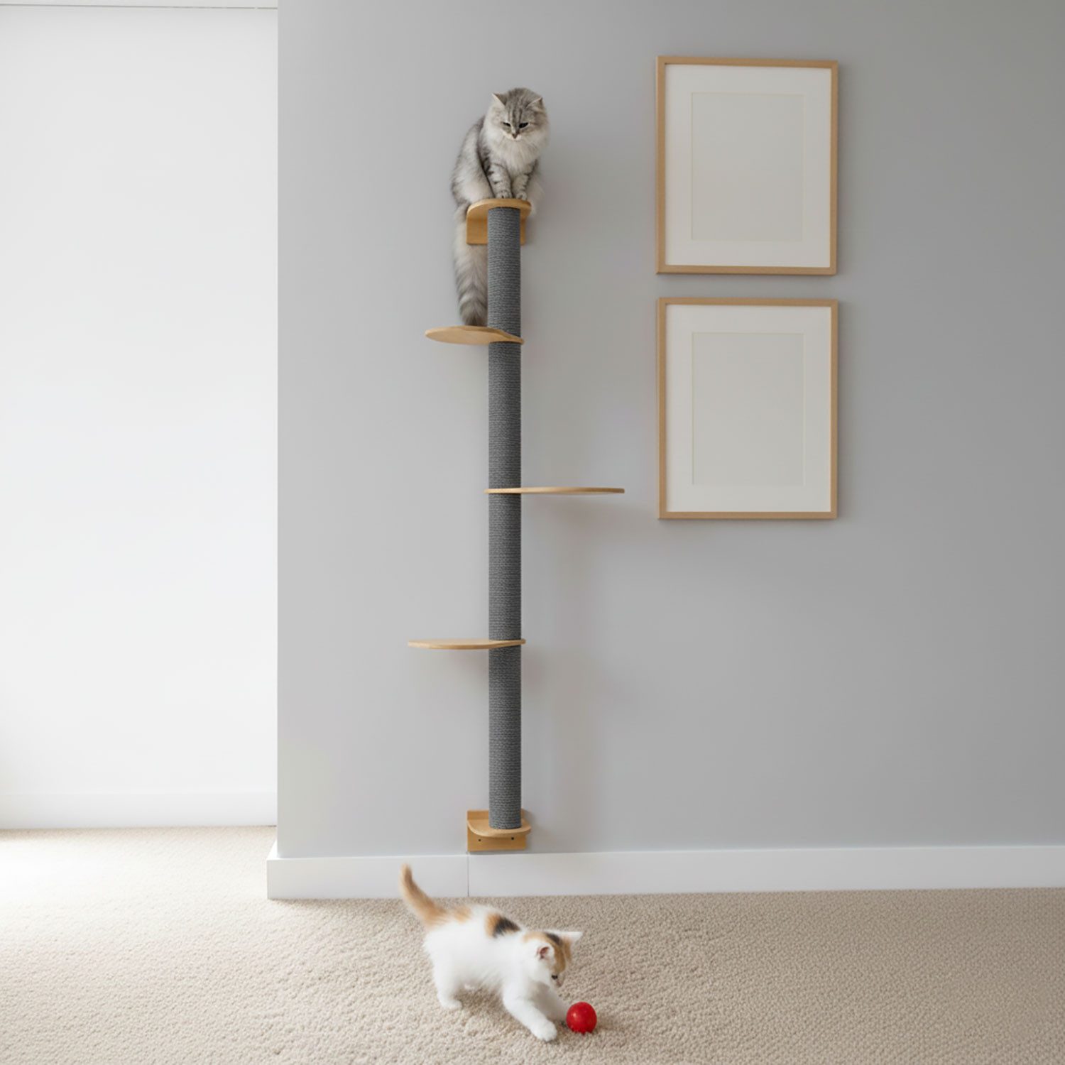 eyepower Kratzbaum zur Wandmontage - 175cm Wandkratzbaum für Katzen mit 3 Bambus Plateaus, Sisalstamm Wand - Katzenkratzbaum platzsparend - Kletterwand Katze