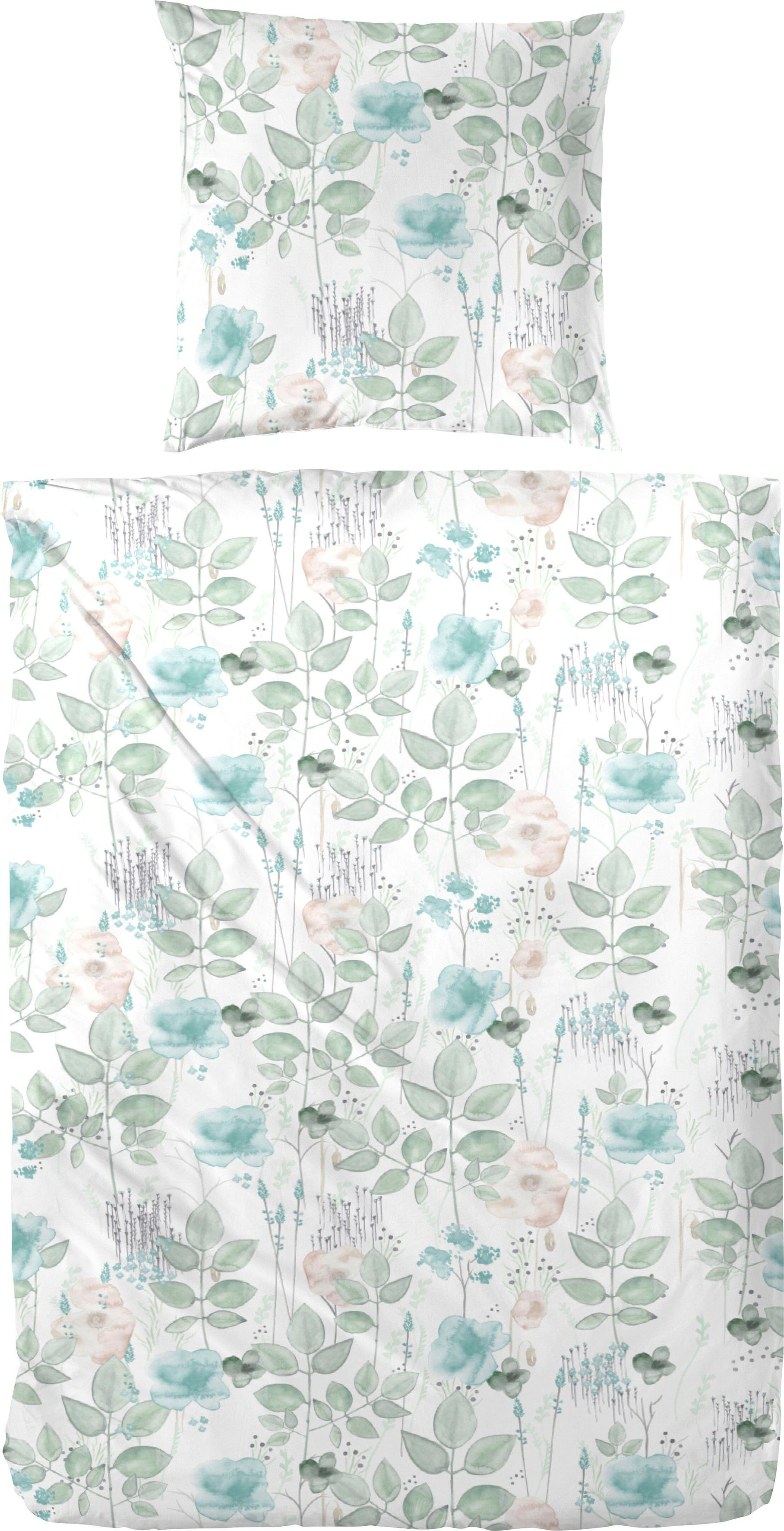 Primera Bettwäsche Aquaflower, Flanell, 2 teilig, mit zarten Blumen