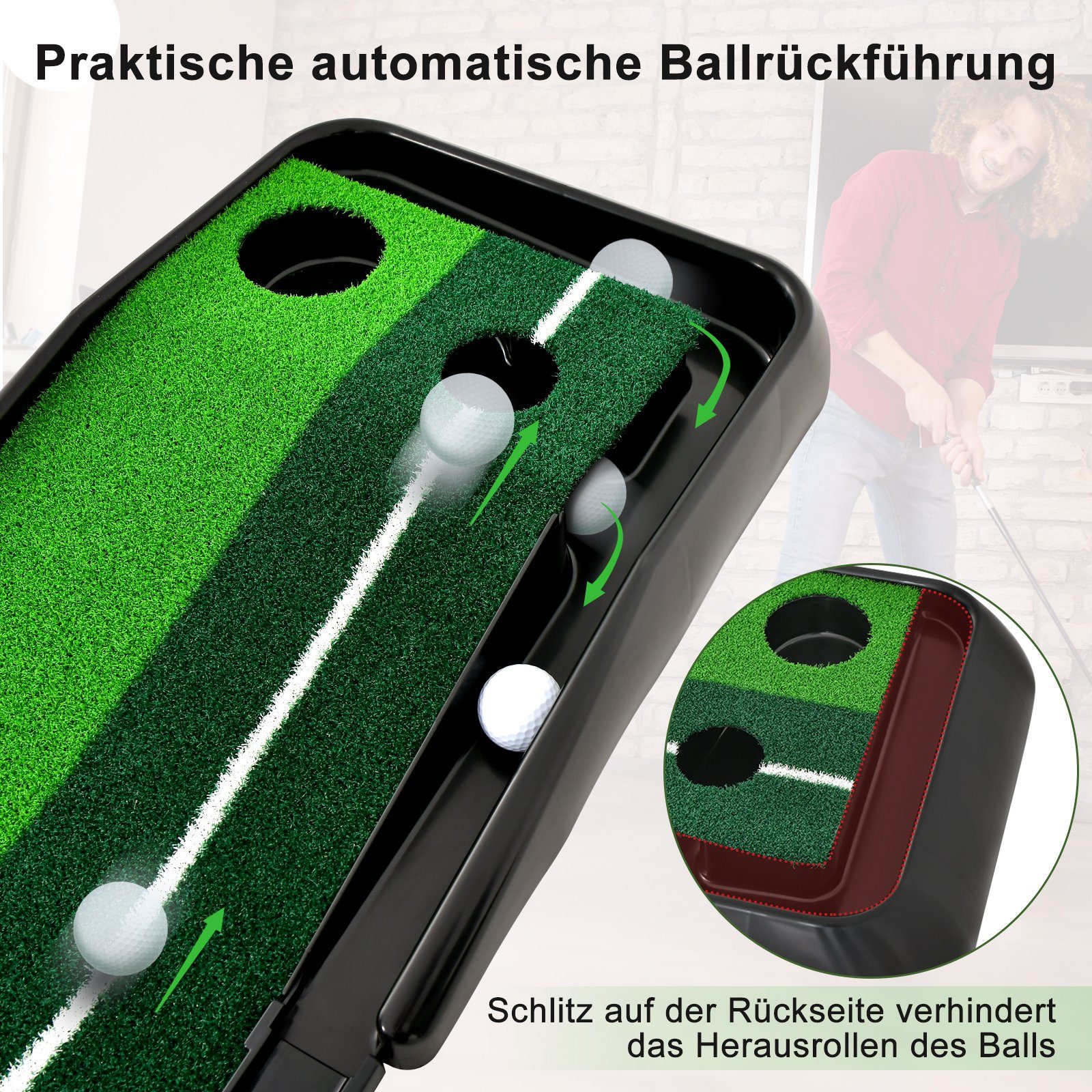COSTWAY Puttingmatte, mit Ballrücklaufschiene