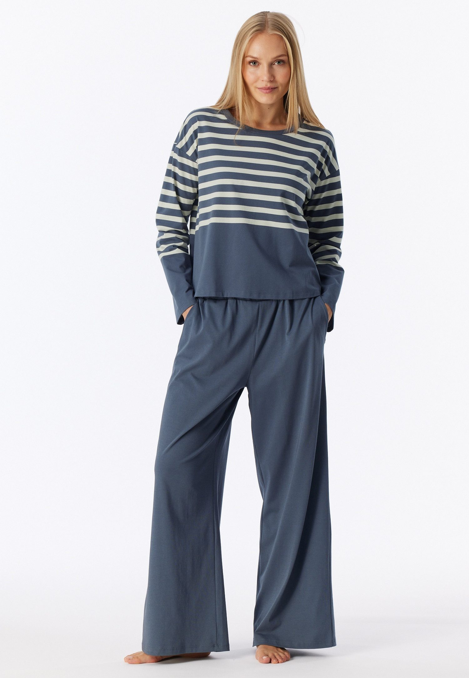 Schiesser Schlafanzug Casual Nightwear mit seitlichen Taschen, Rundhalsausschnitt
