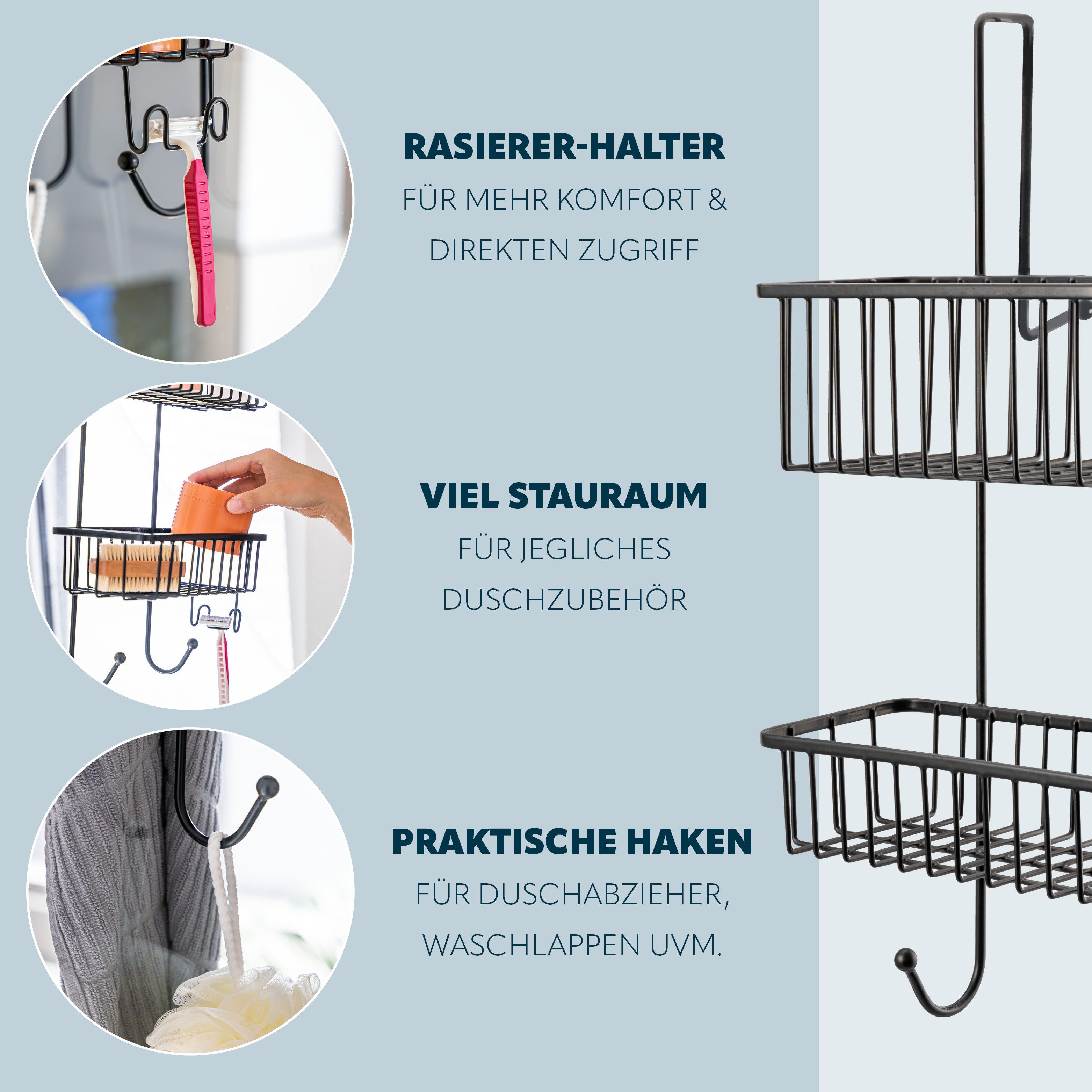 bremermann Duschregal zum Einhängen, 2 Körbe in schwarz