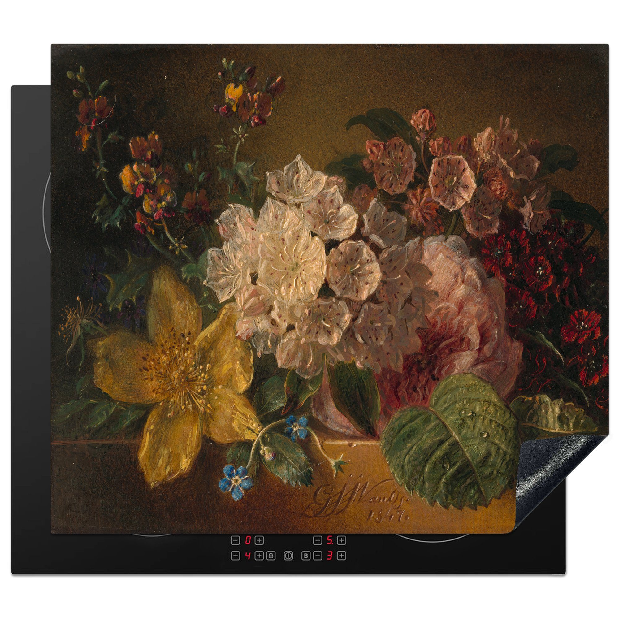 MuchoWow Herdblende-/Abdeckplatte Blumen - Gemälde von G.J.J Van Os, Vinyl, (1 tlg), 59x52 cm, Ceranfeldabdeckung für die küche, Induktionsmatte