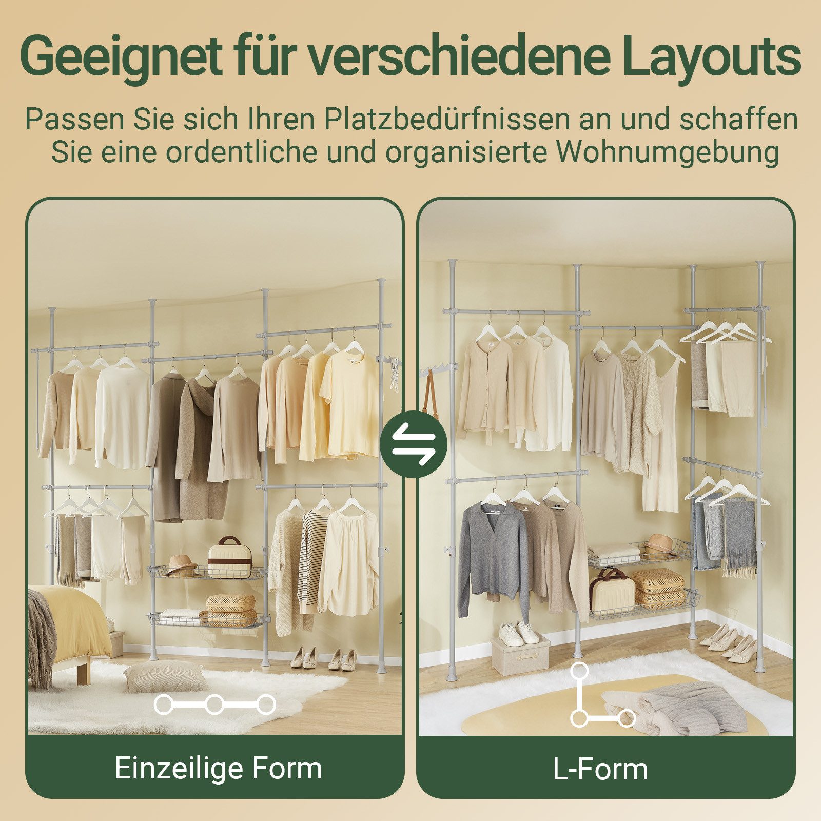SoBuy Kleiderständer KLS04, Garderobenständer Kleiderschrank, verstellbares Regal, Schlafzimmer