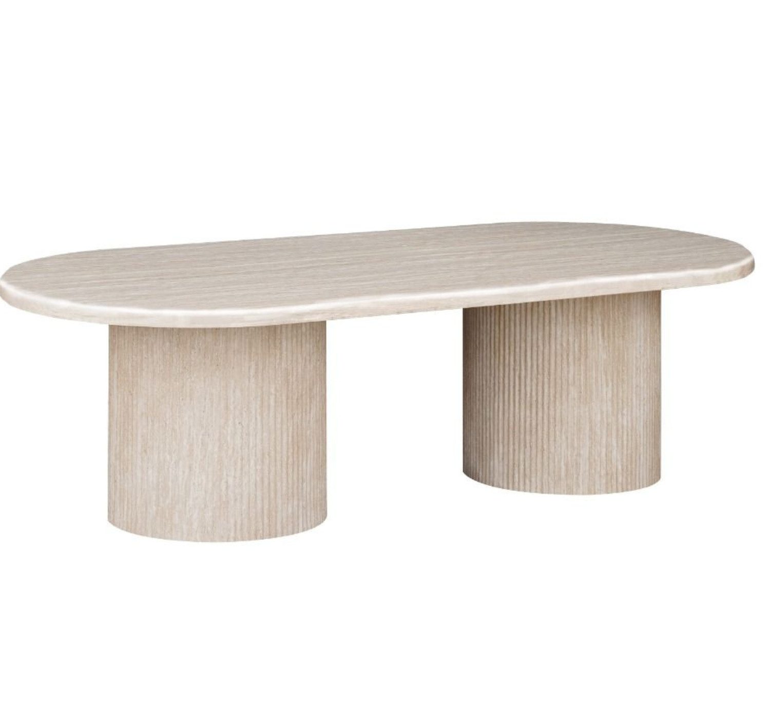 alesvelt Couchtisch ovale Trivento Travertin-Tischplatte Tischbeine im Säulenstil modern (1 Tisch), 130x70x45 cm, Travertin-Tischplatte