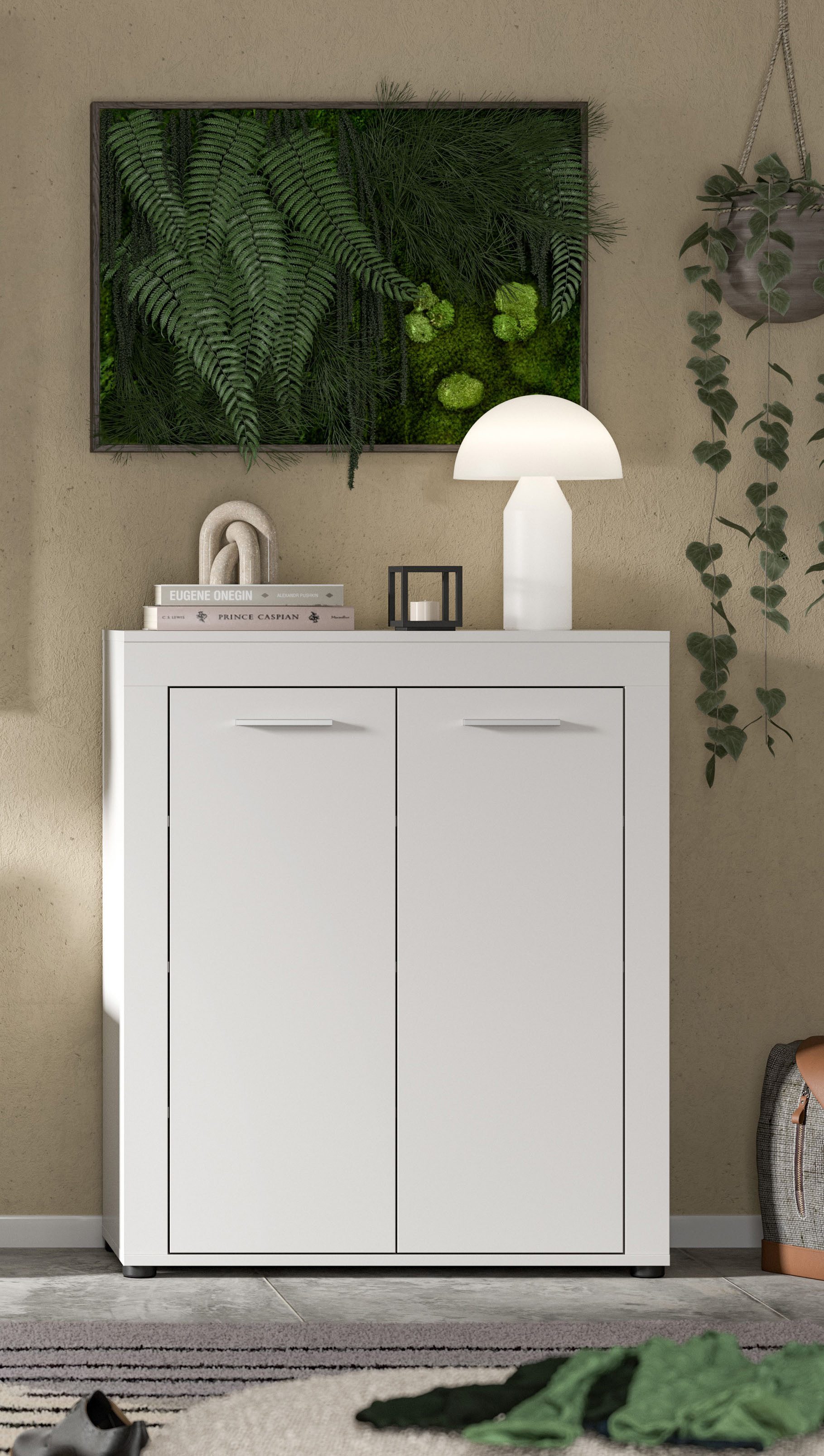 OTTO home Schuhschrank AOSTA, Höhe 95cm, 2 Türen, 3 Einlegeböden, 4 Fächer (in verschiedenen Farbausführungen erhältlich, individuell kombinierbar) Kommode, Schrank, Sideboard, Flurkommode, Anrichte, Garderobenschrank