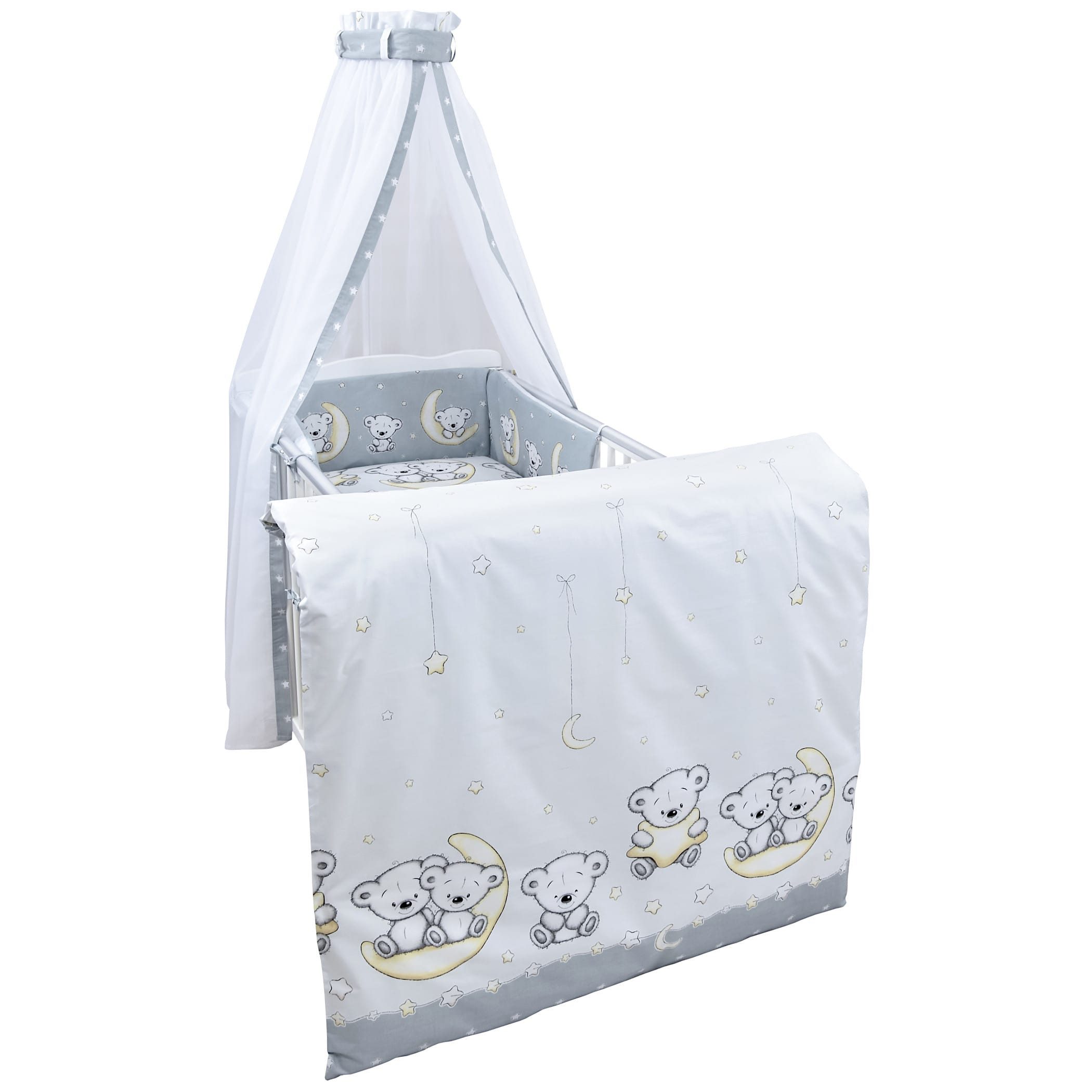 Baby-Delux Komplettbett Babybett Jack Komplettset Waffelpique, 10-tlg., Kinderbett 70x140 cm weiß, Bettset verschiedene Designs