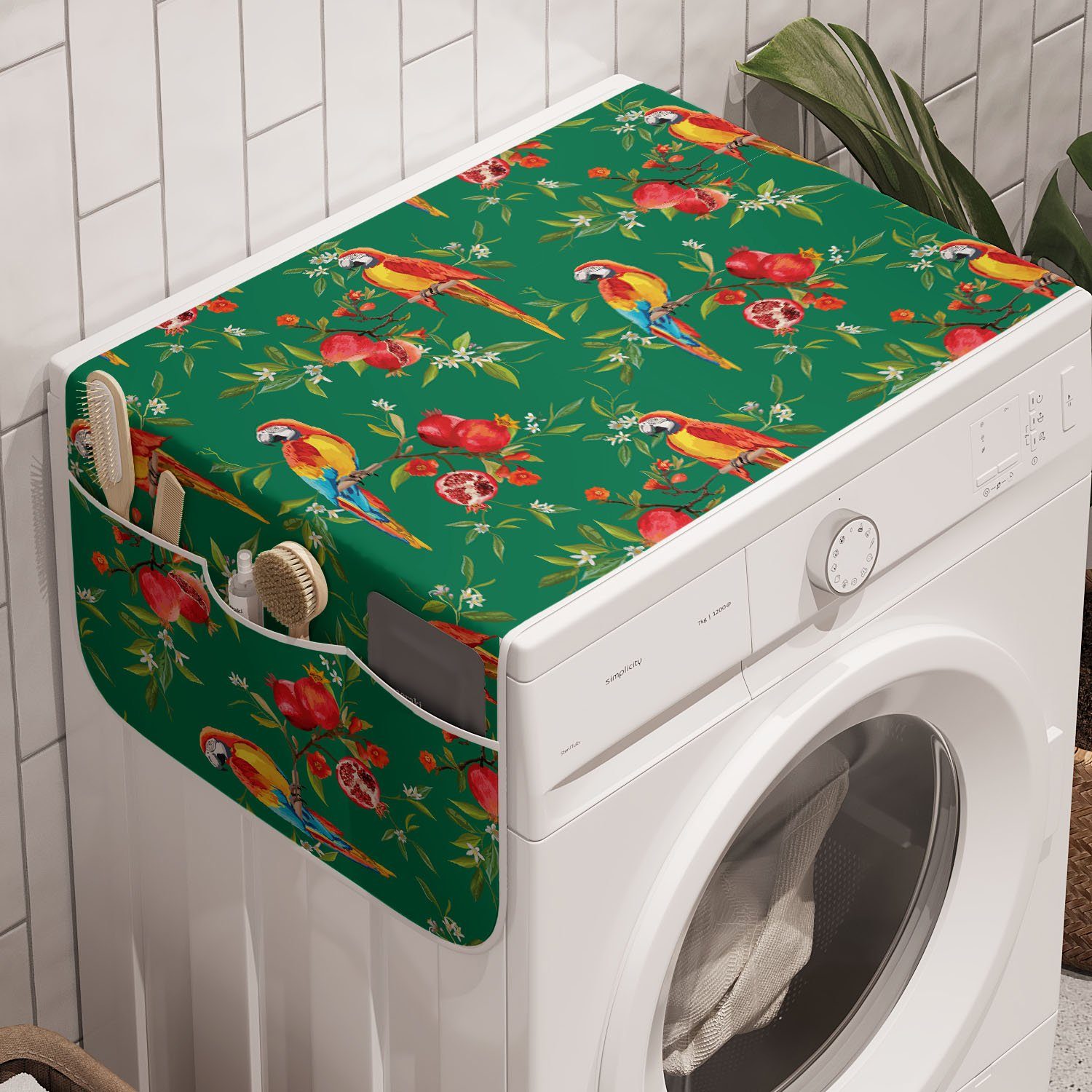 Granatapfel Tropisch und Trockner, Parrot Abakuhaus Anti-Rutsch-Stoffabdeckung Waschmaschine für Badorganizer Exotische